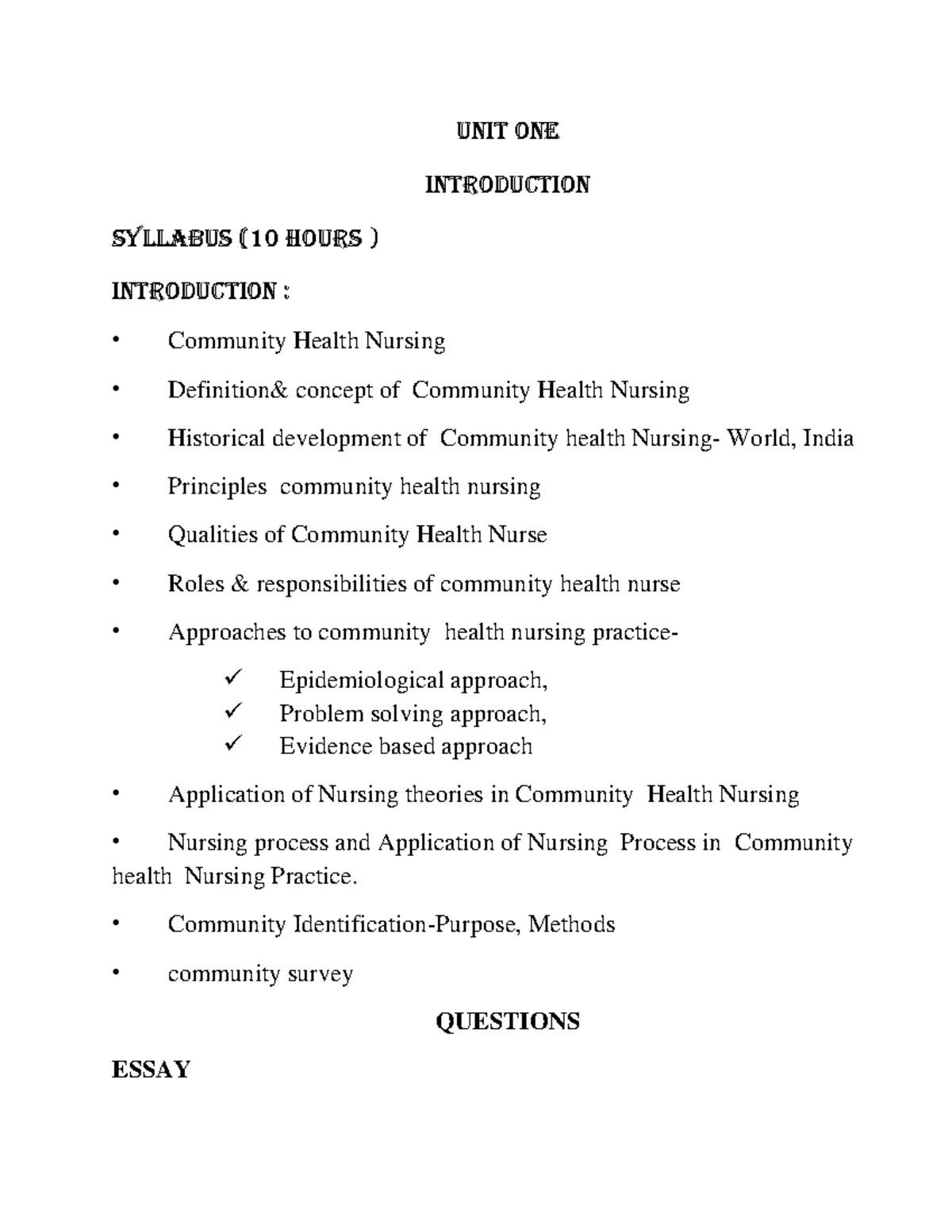 Community Health Nursing - Unit 1: Concepts and Historical Overview ...