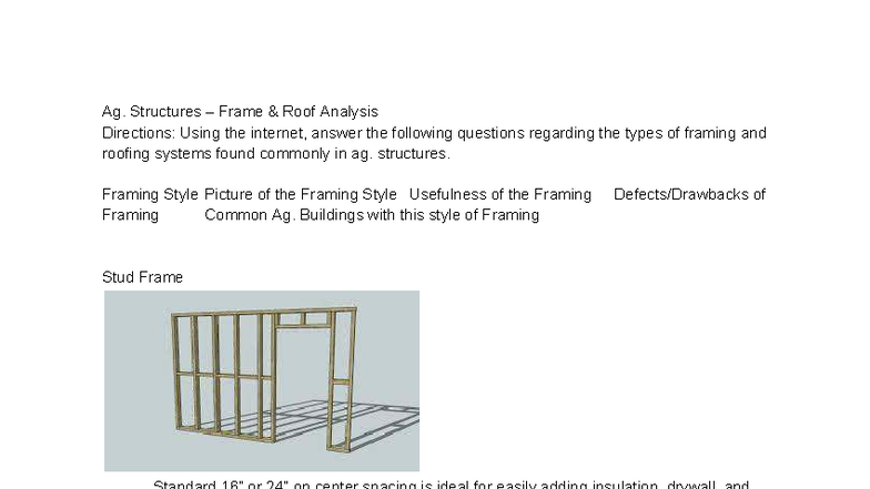 Ag. Structures Frame & Roof Analysis: Types & Usefulness - Studocu