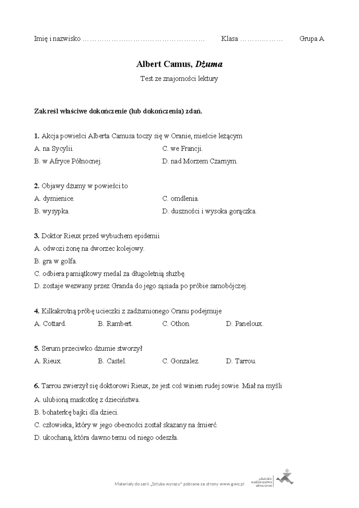 Test podsumowujący do rozdziału 5: Baśniowe Krainy (Kurs NOWE Słowa na