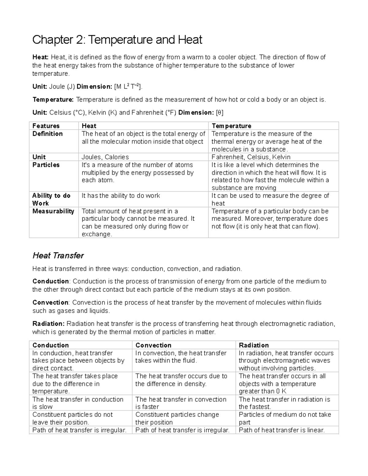 9 Science Chapter 2: Understanding Temperature and Heat Transfer - Studocu