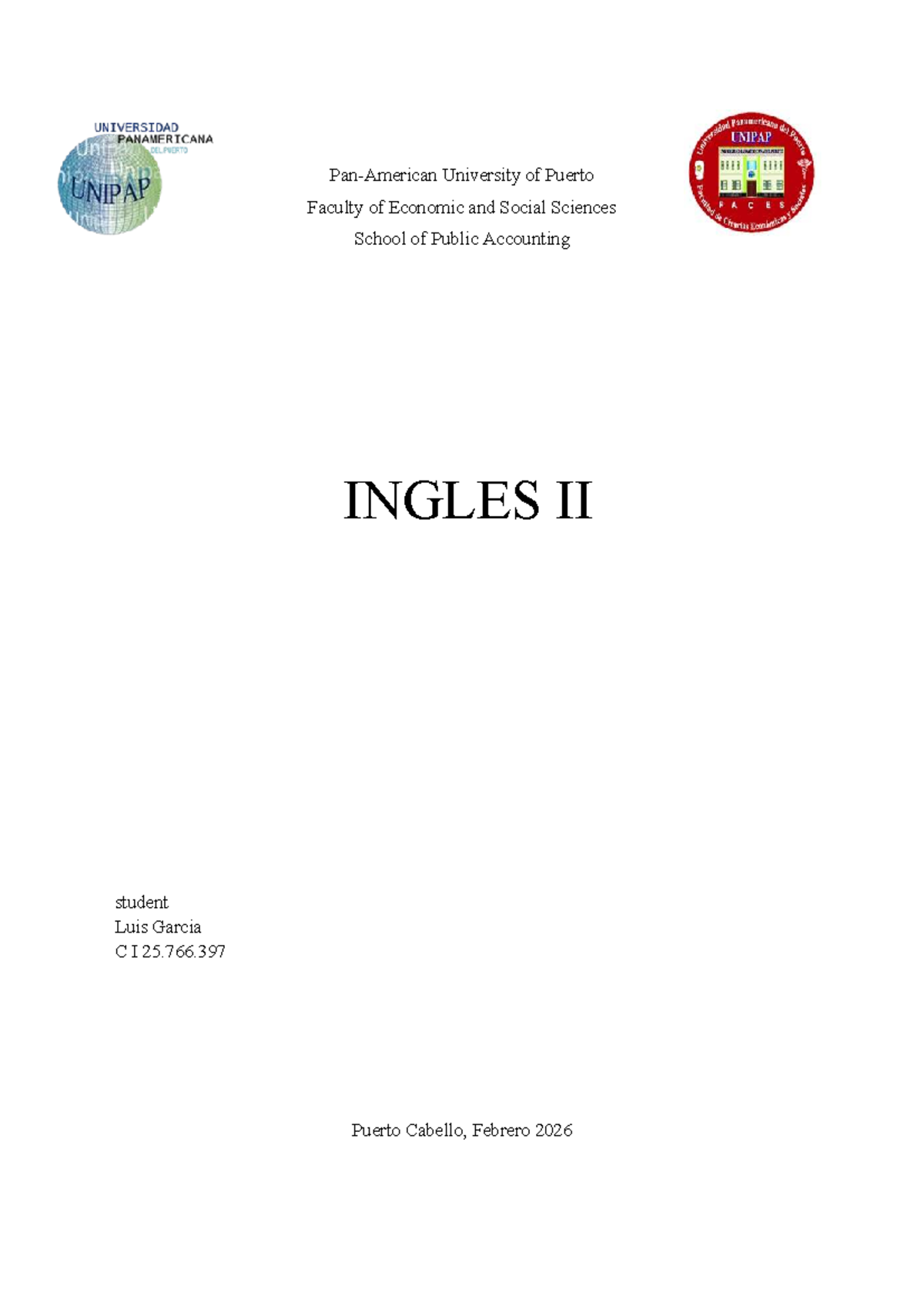 INGLES II Actividad I - Luis Garcia - Feb 2026 - Studocu