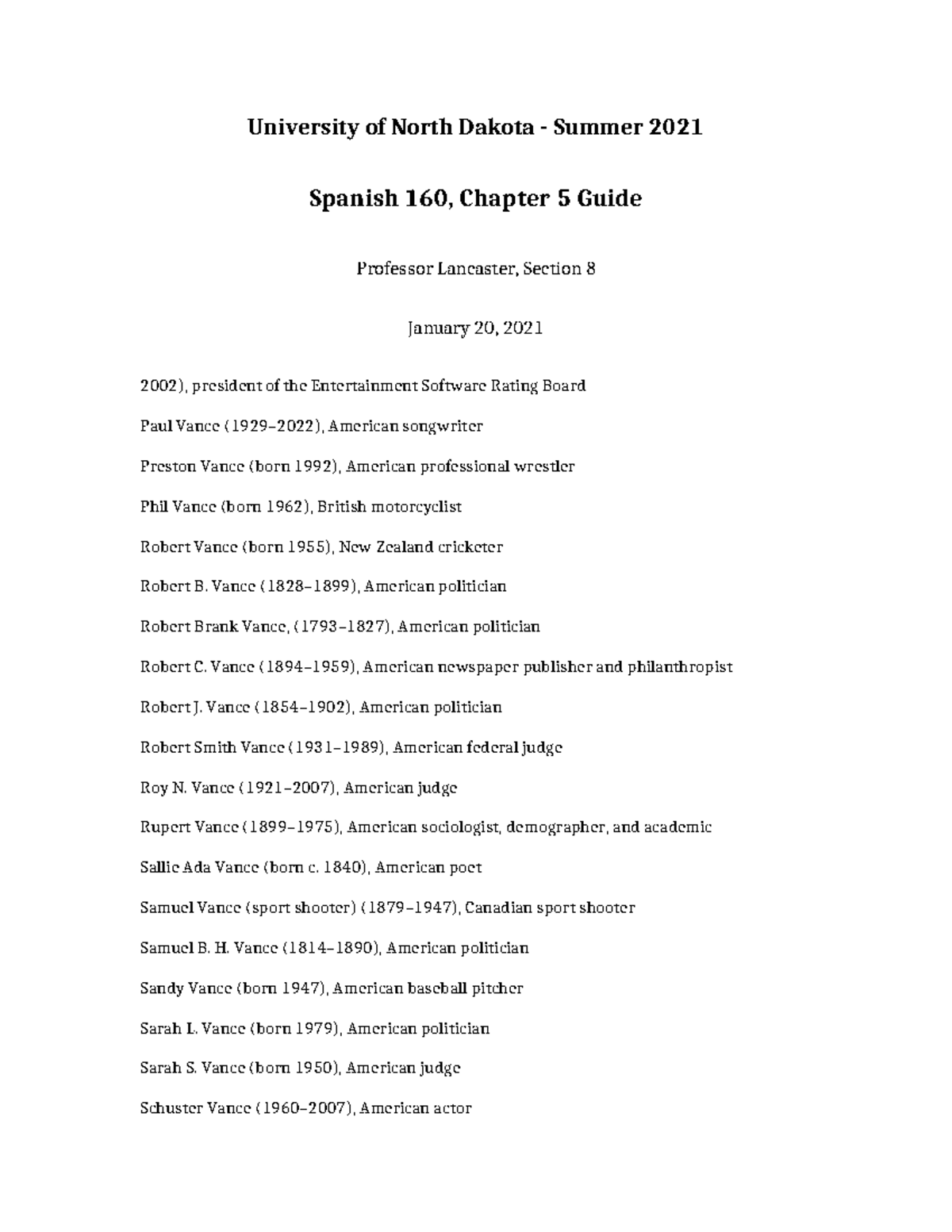 Spanish 160 Chapter 5 Guide - University of North Dakota - Summer 2021 ...