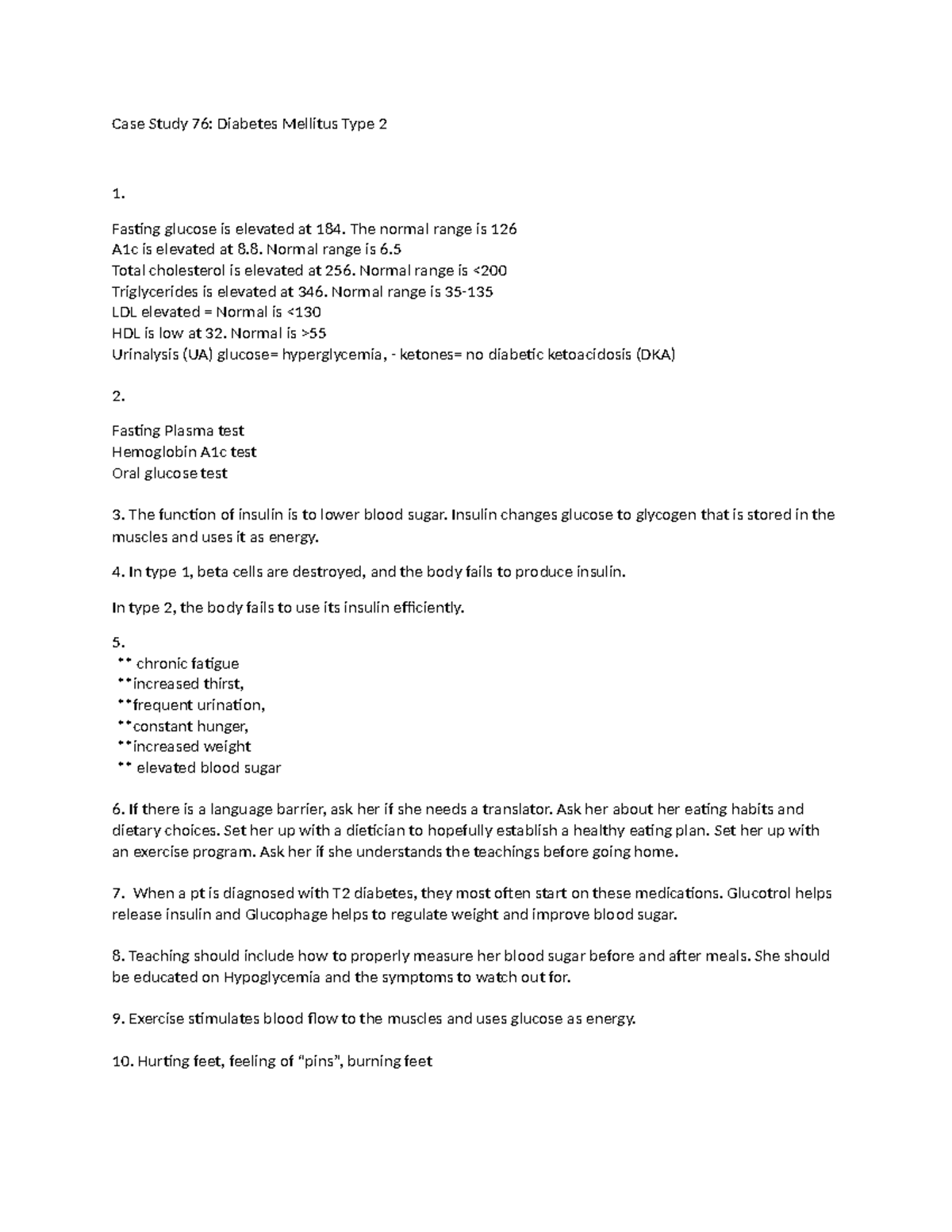 Case Study 76 Diabetes M type 2 - Case Study 76: Diabetes Mellitus Type ...