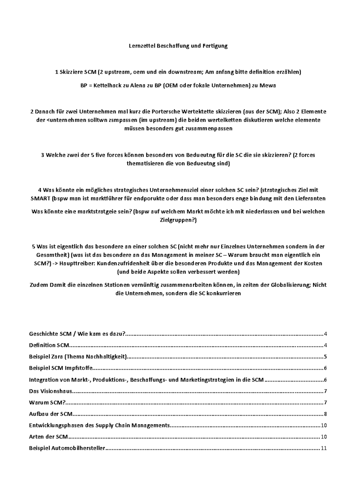 Lernzettel: Supply Chain Management (SCM) Grundlagen & Strategien - Studocu