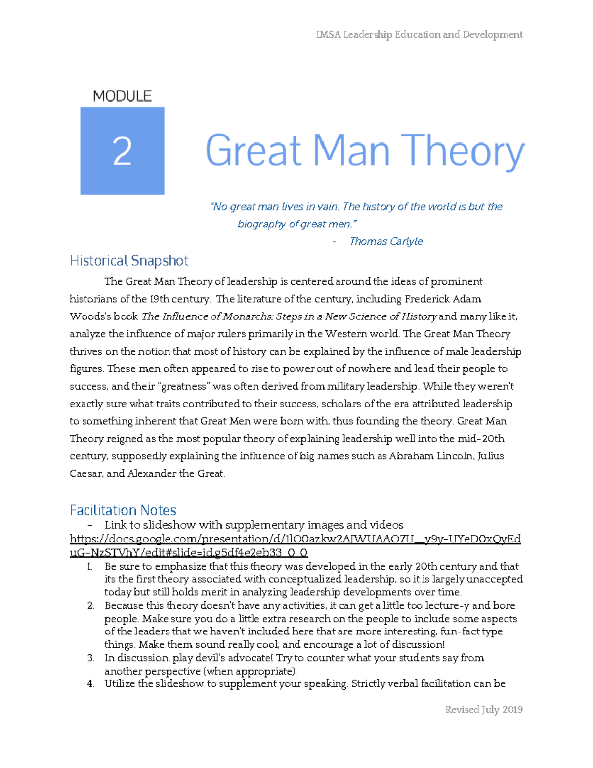 02. Great Man Theory - Lesson - “No great man lives in vain. The ...