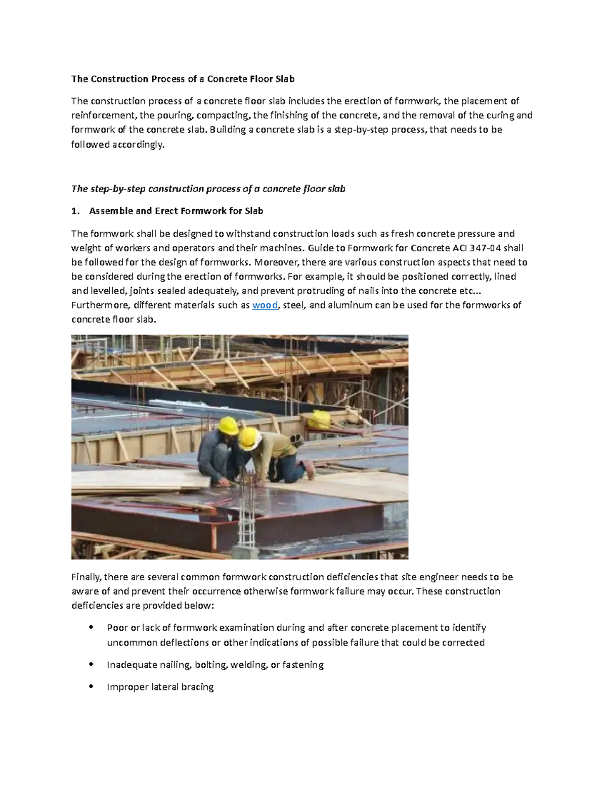 Concrete Floor Slab Construction: Assembly & Erection of Formwork - Studocu
