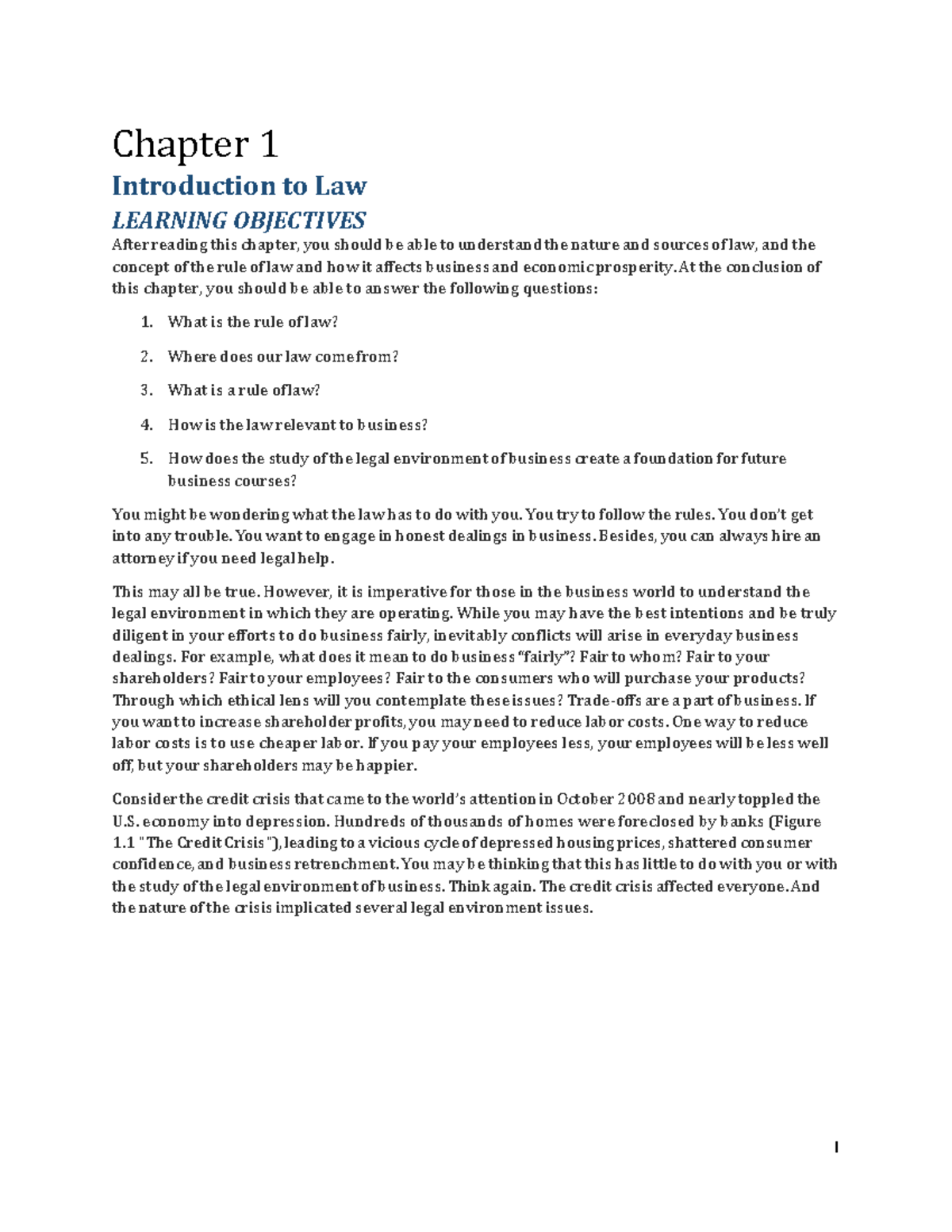 Introduction to the Legal Environment of Business (BUS-101) - Chapter 1 ...