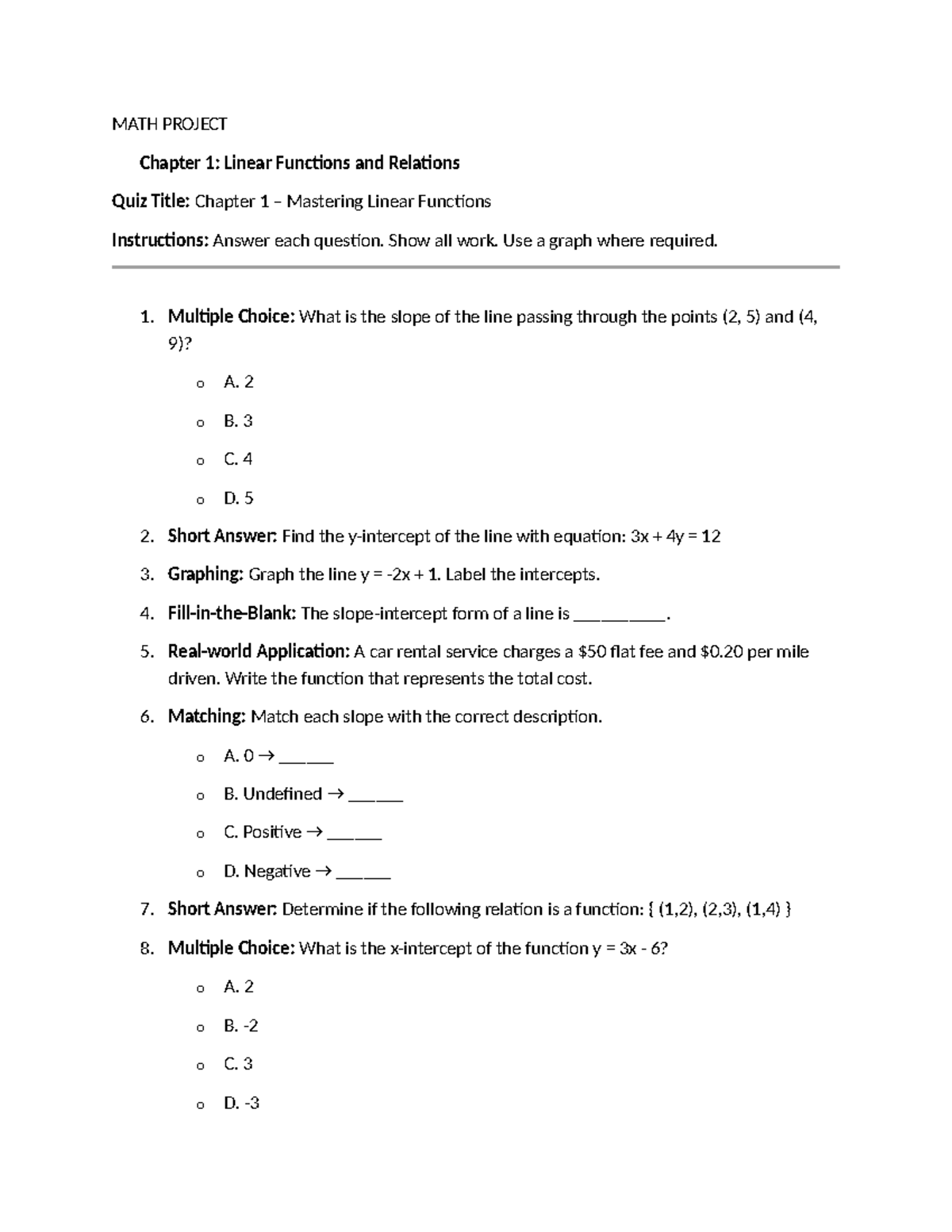 MATH 101 Final Exam: Mastering Linear Functions & Relations - Studocu