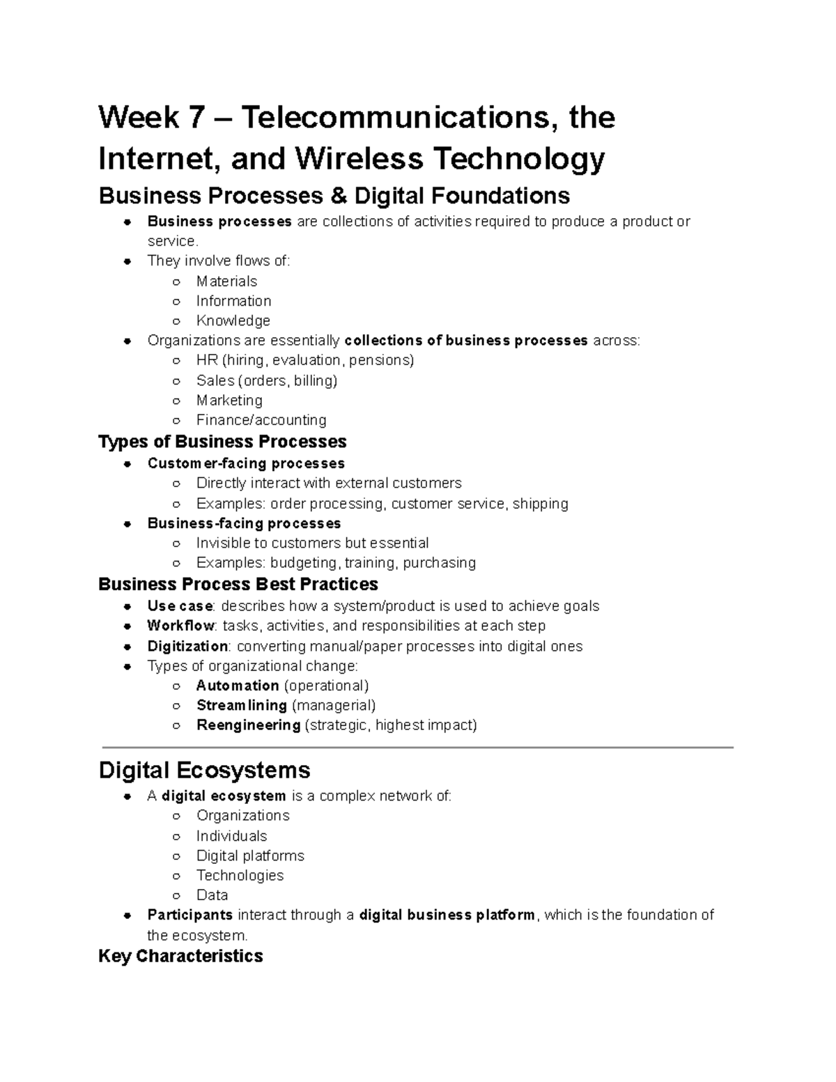 ITM102 Weeks 7-12 Summary: Telecommunications, eBusiness, and Emerging ...