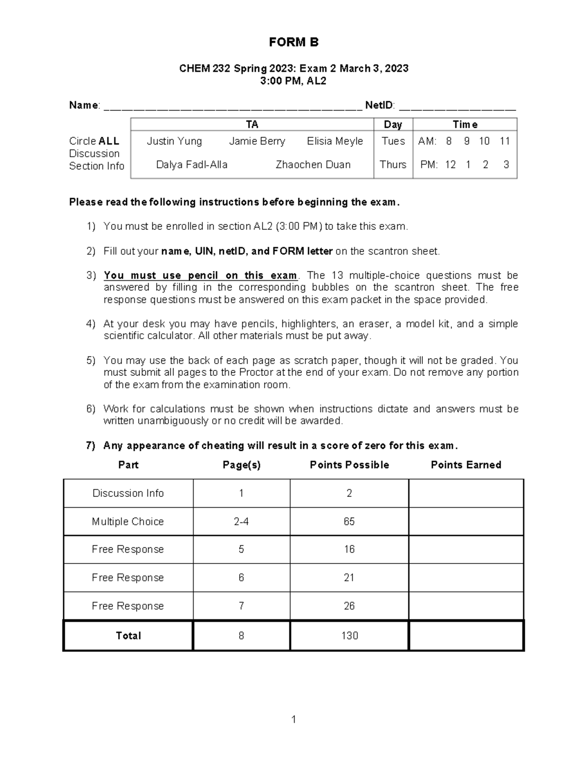 Exam 2 Practice - CHEM 232 S2023 Form B - Studocu