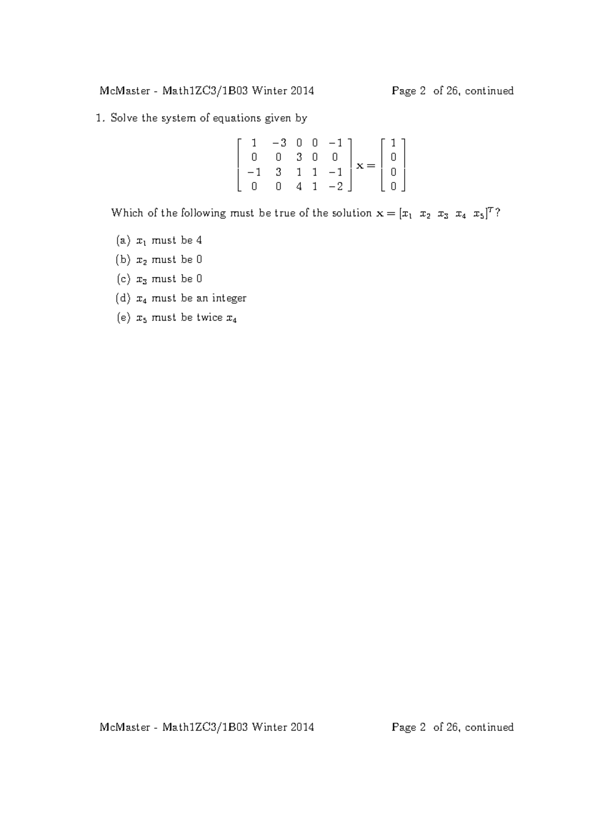 Exam 2014 - Practice test - McMaster - Math1ZC3/1B03 Winter 2014 Page 2 ...