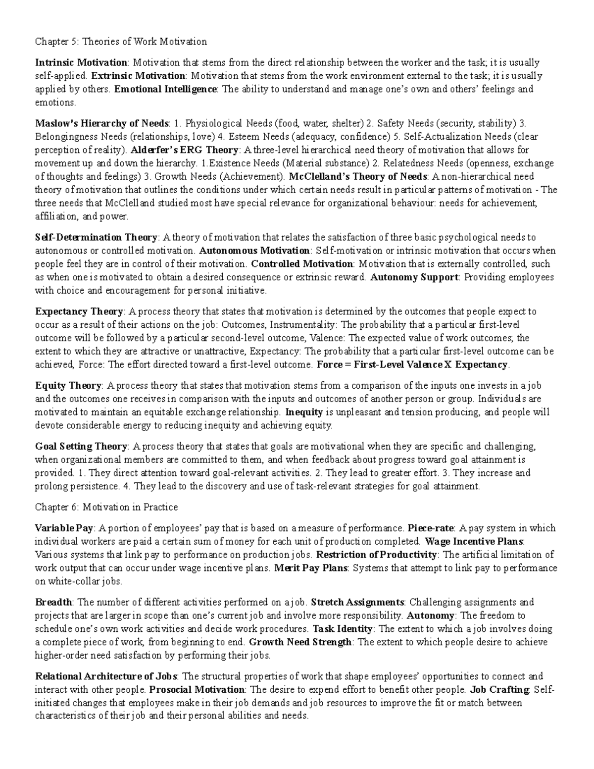 Psych 238 - Work Motivation Theories Cheat Sheet for Test 3 - Studocu