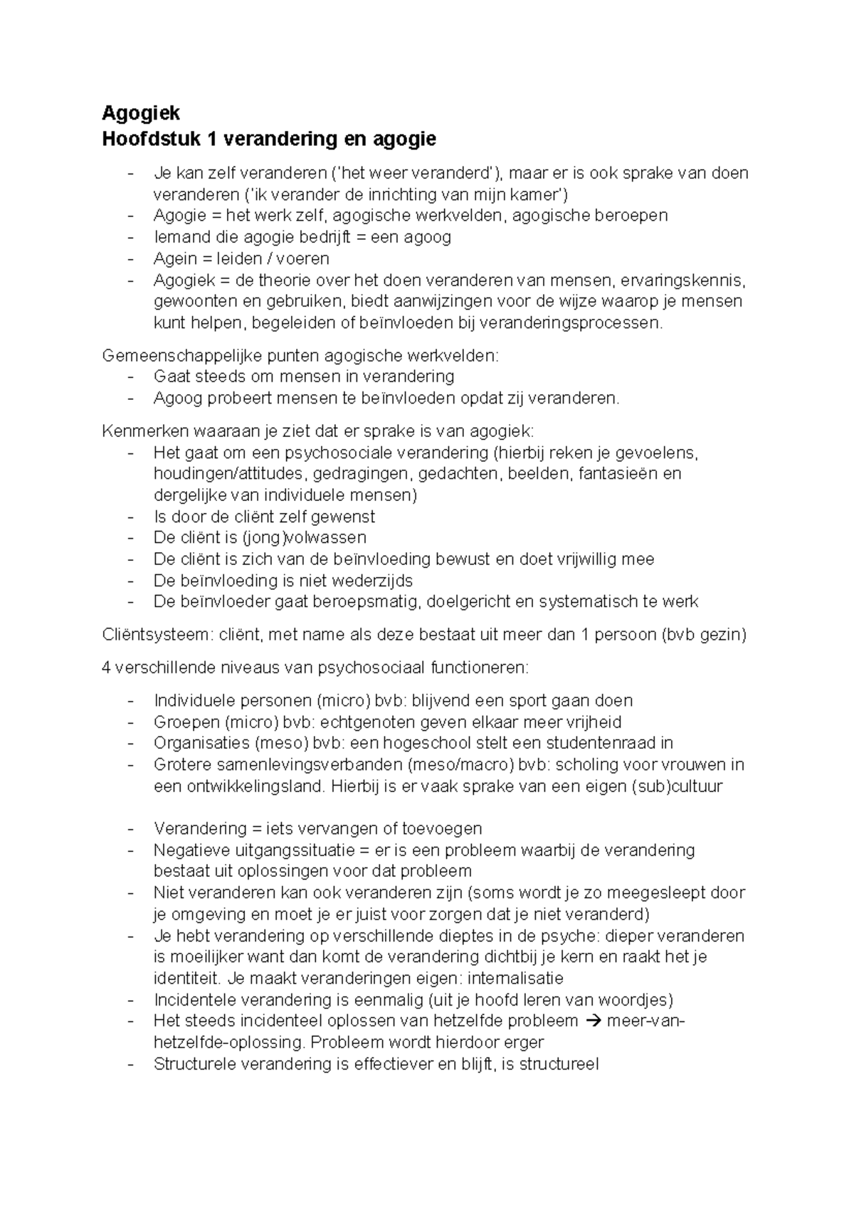Agogiek Samenvatting Tentamen Periode 1 - Leerjaar 1 - Studeersnel