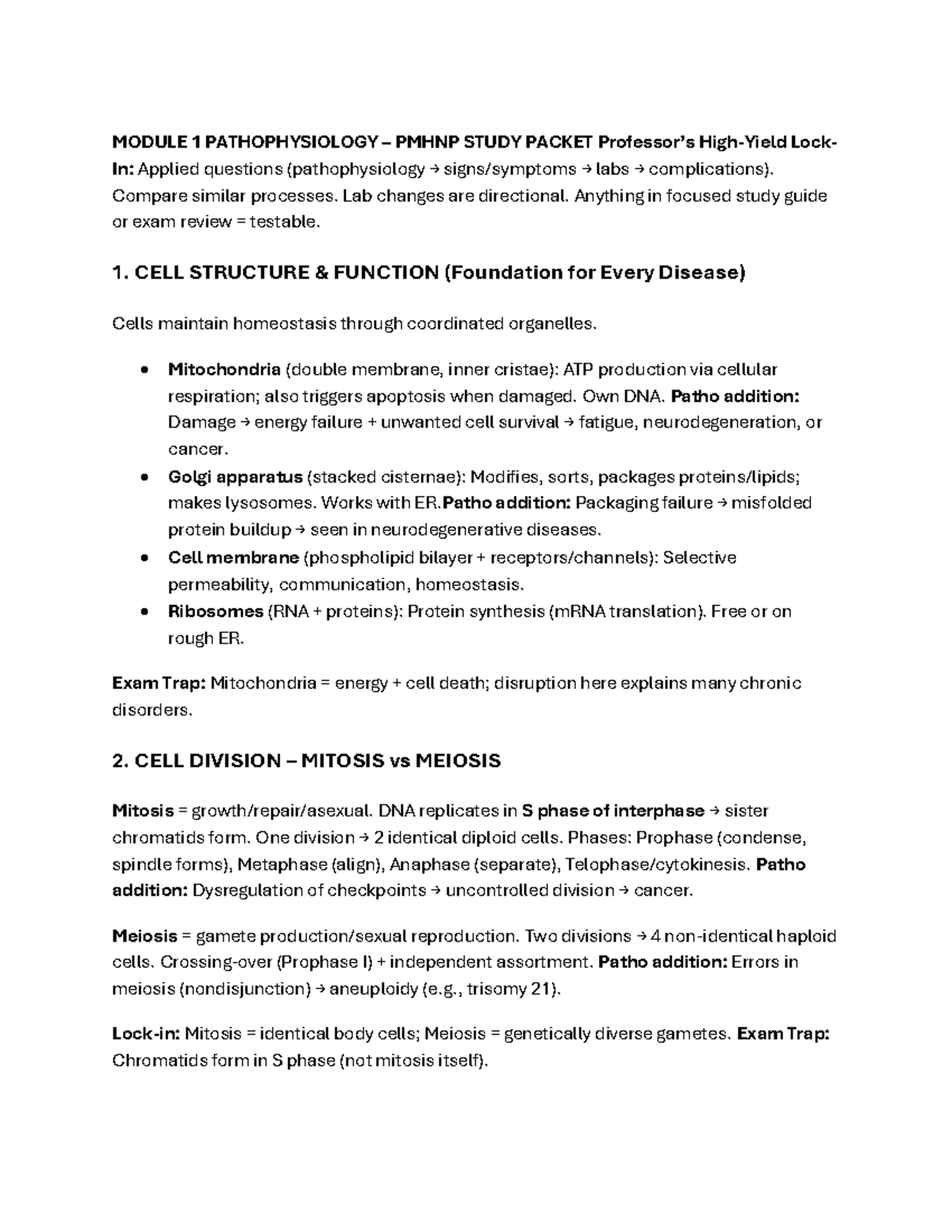 MODULE 1 PATHOPHYSIOLOGY – PMHNP STUDY PACKET - Studocu