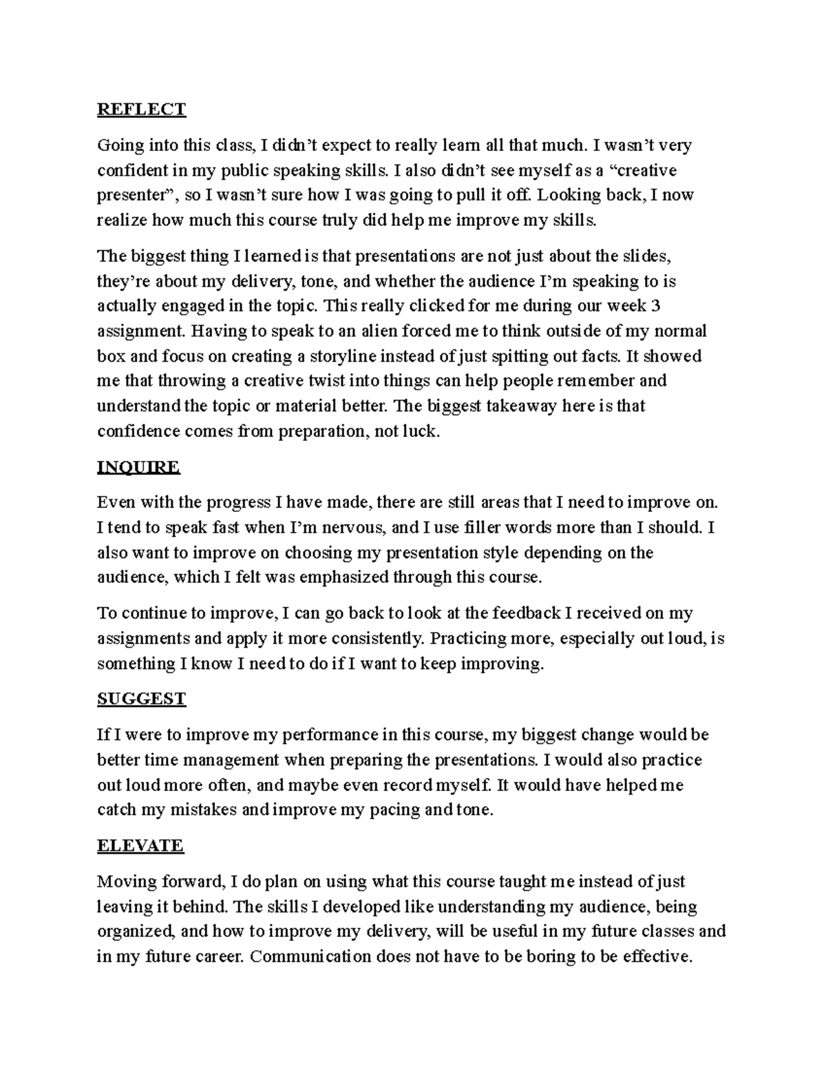 COM 101 Week 4 Reflection: Growth in Public Speaking Skills - Studocu