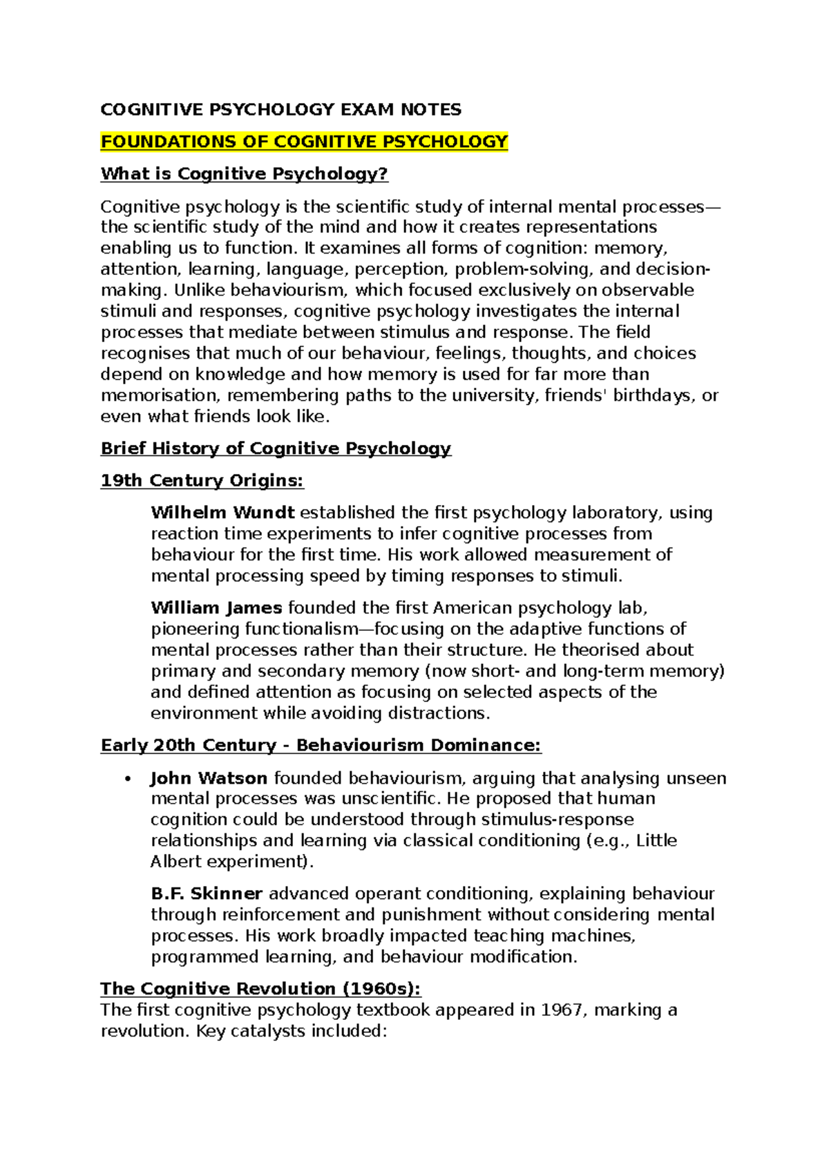 COG 101: Cognitive Psychology Exam Notes and Key Concepts - Studocu