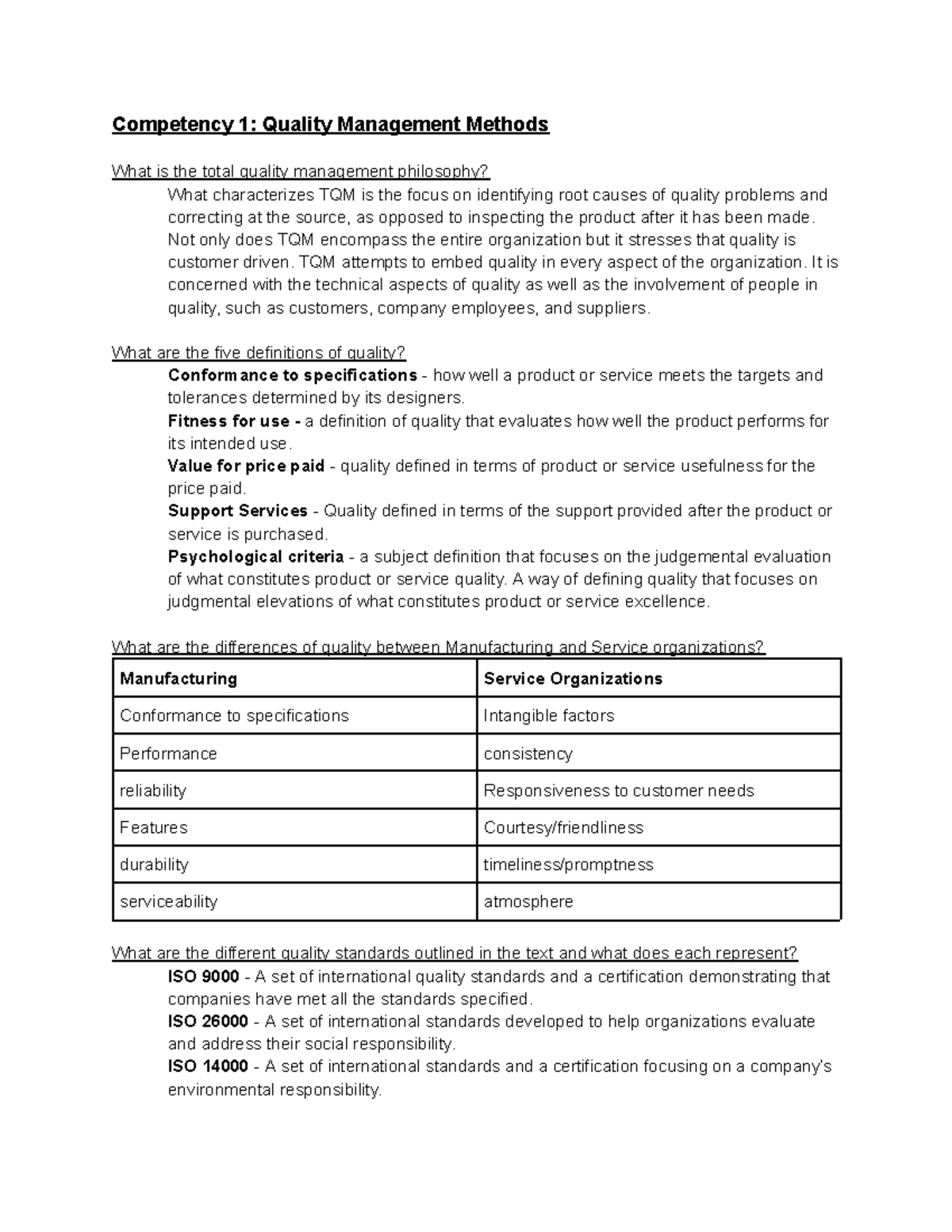 Ultimate Study Guide for C215 - Competency 1: Quality Management ...
