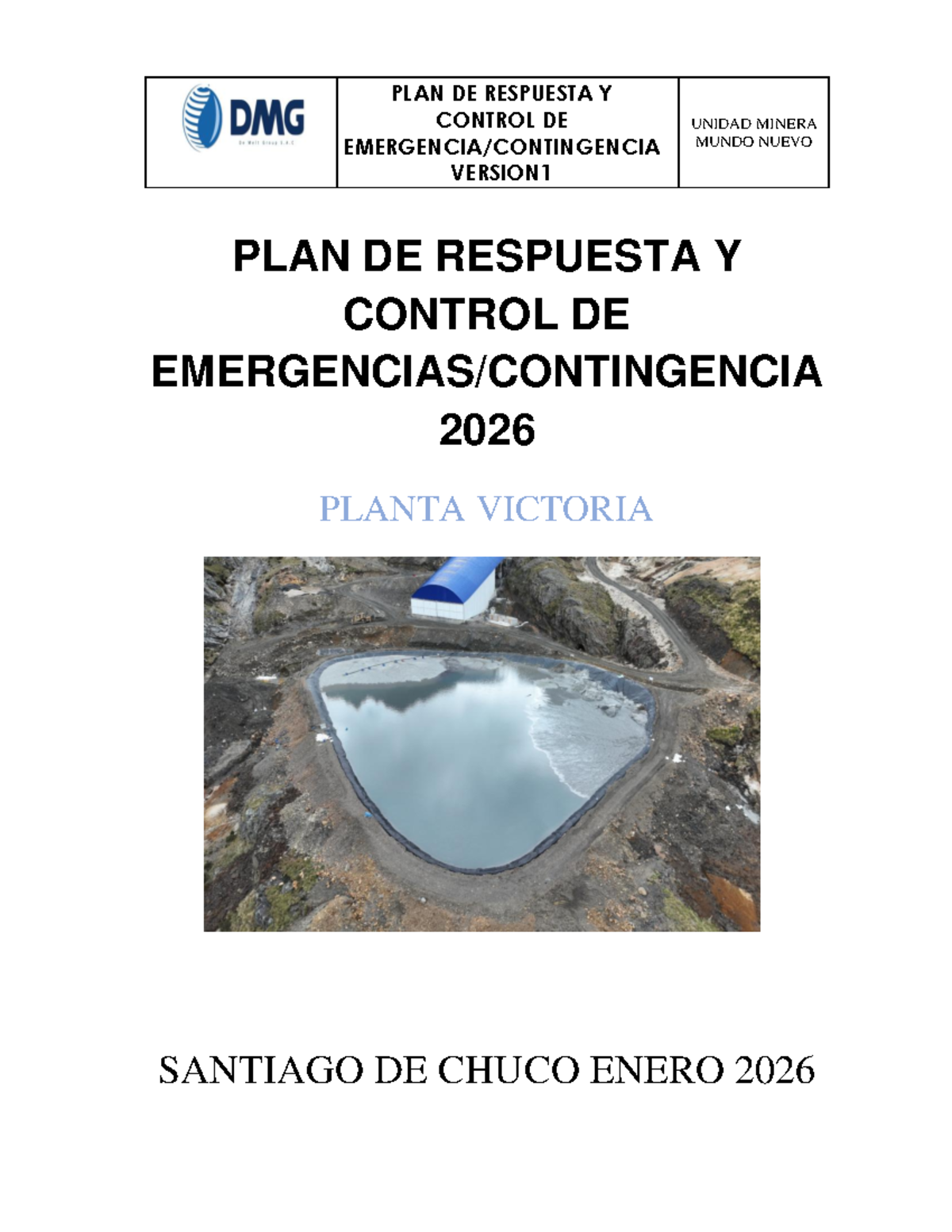 PLAN DE RESPUESTA A EMERGENCIAS 2026 - UNIDAD MINERA MUNDO NUEVO - Studocu