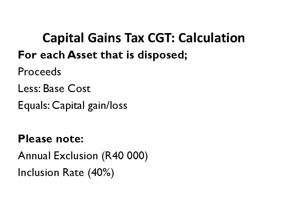 Capital Gains Tax CGT: Primary Residence Calculation & Example - Studocu