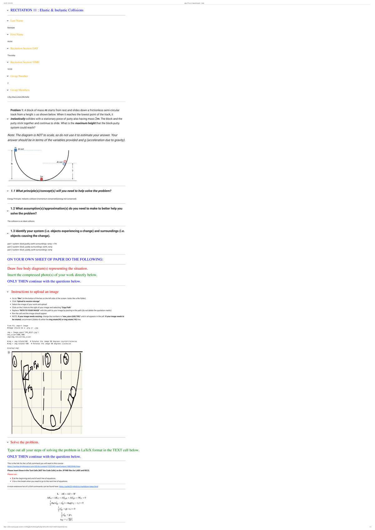 Phys172 Recitation 11: Elastic & Inelastic Collisions Analysis - Studocu