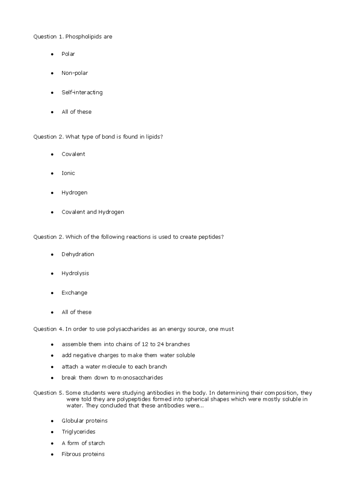 Weeks 1 to 5 Practice Questions for Biology 101 - Studocu