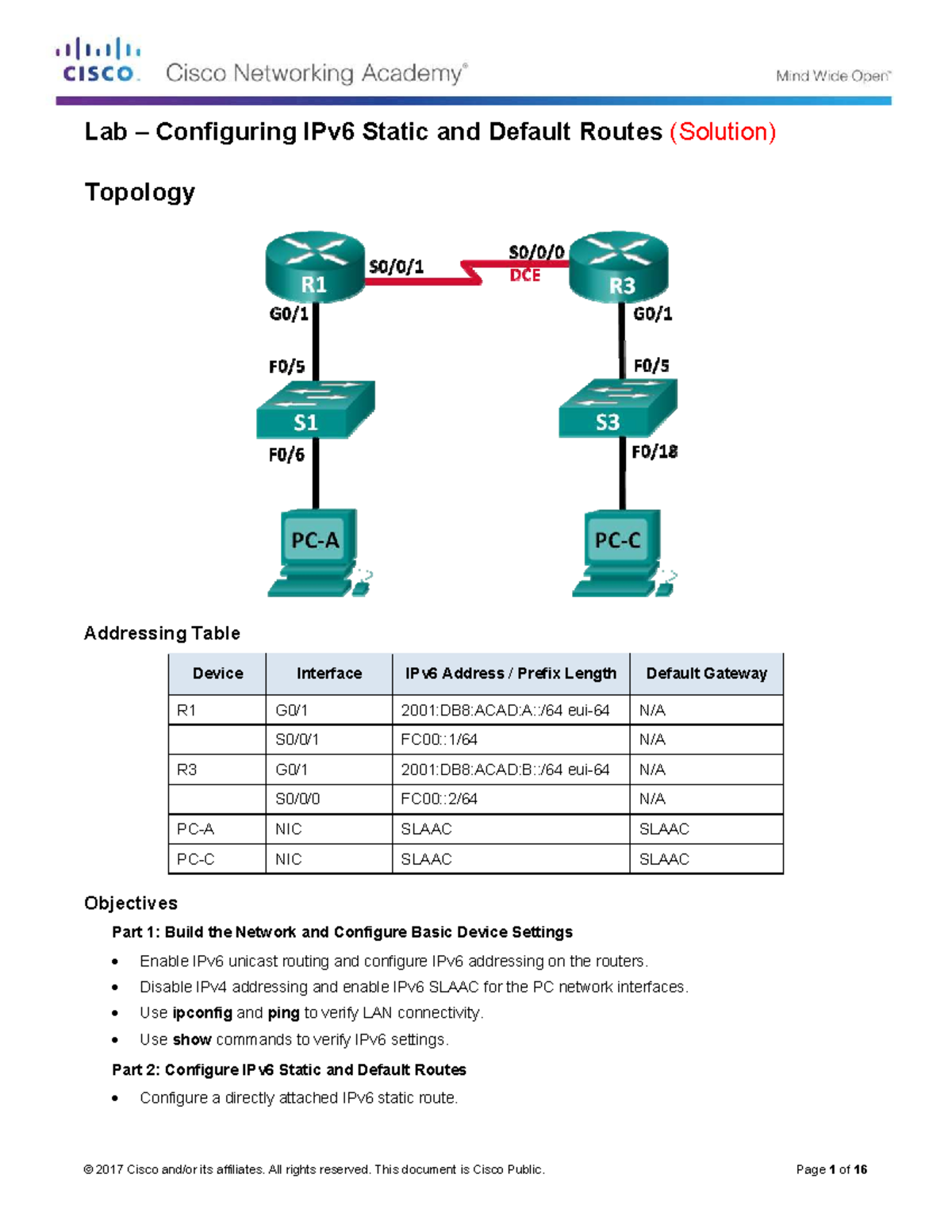 2.2.4.5 Lab - Configuring IPv6 Static & Default Routes (Solution) - Studocu