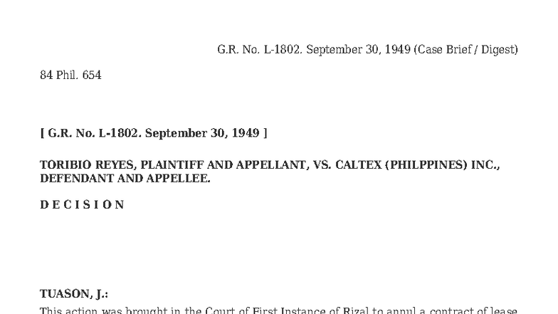 G.R. No. L-1802: Case Brief on Reyes vs. Caltex (Philippines) Inc ...