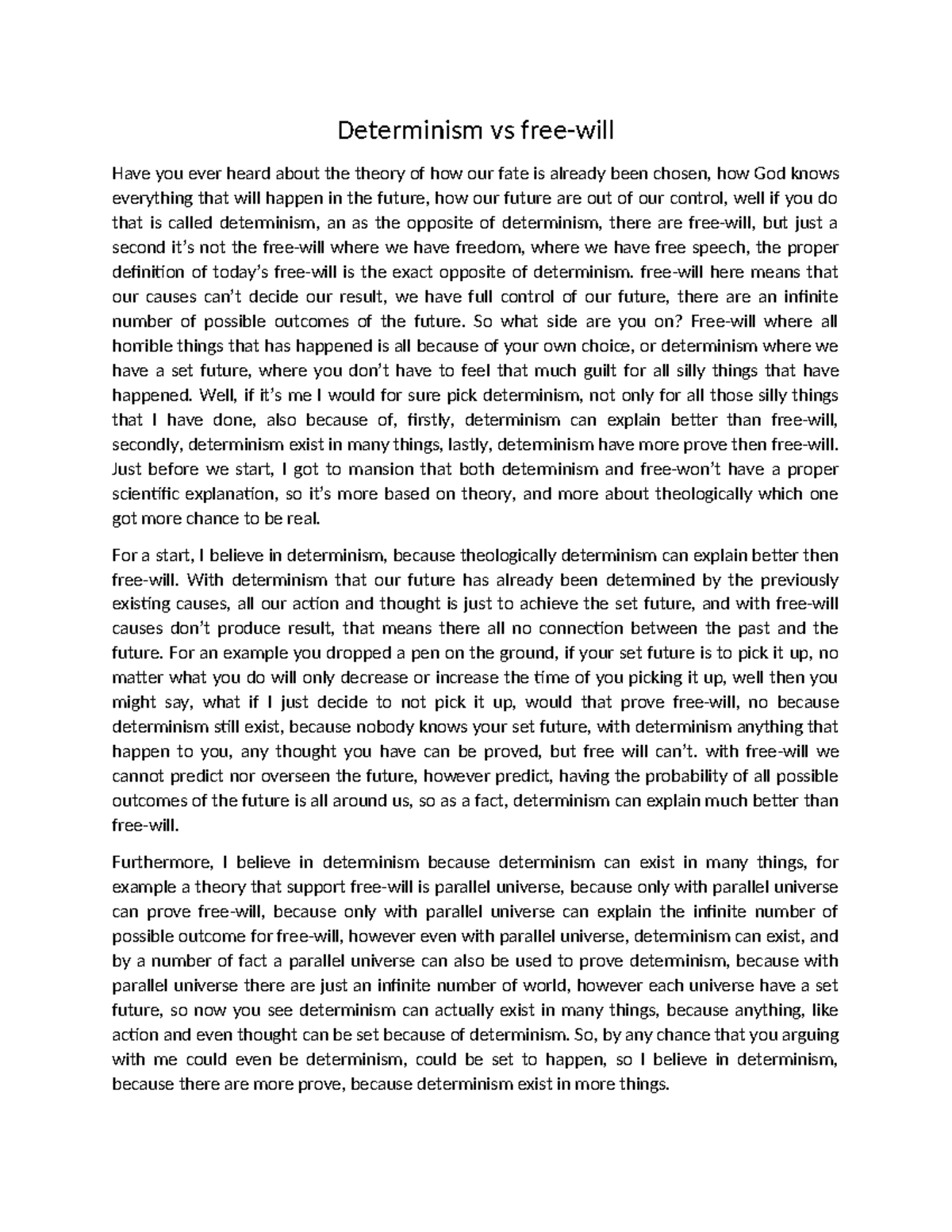 Determinism vs Free Will: A Theological and Philosophical Debate - Studocu