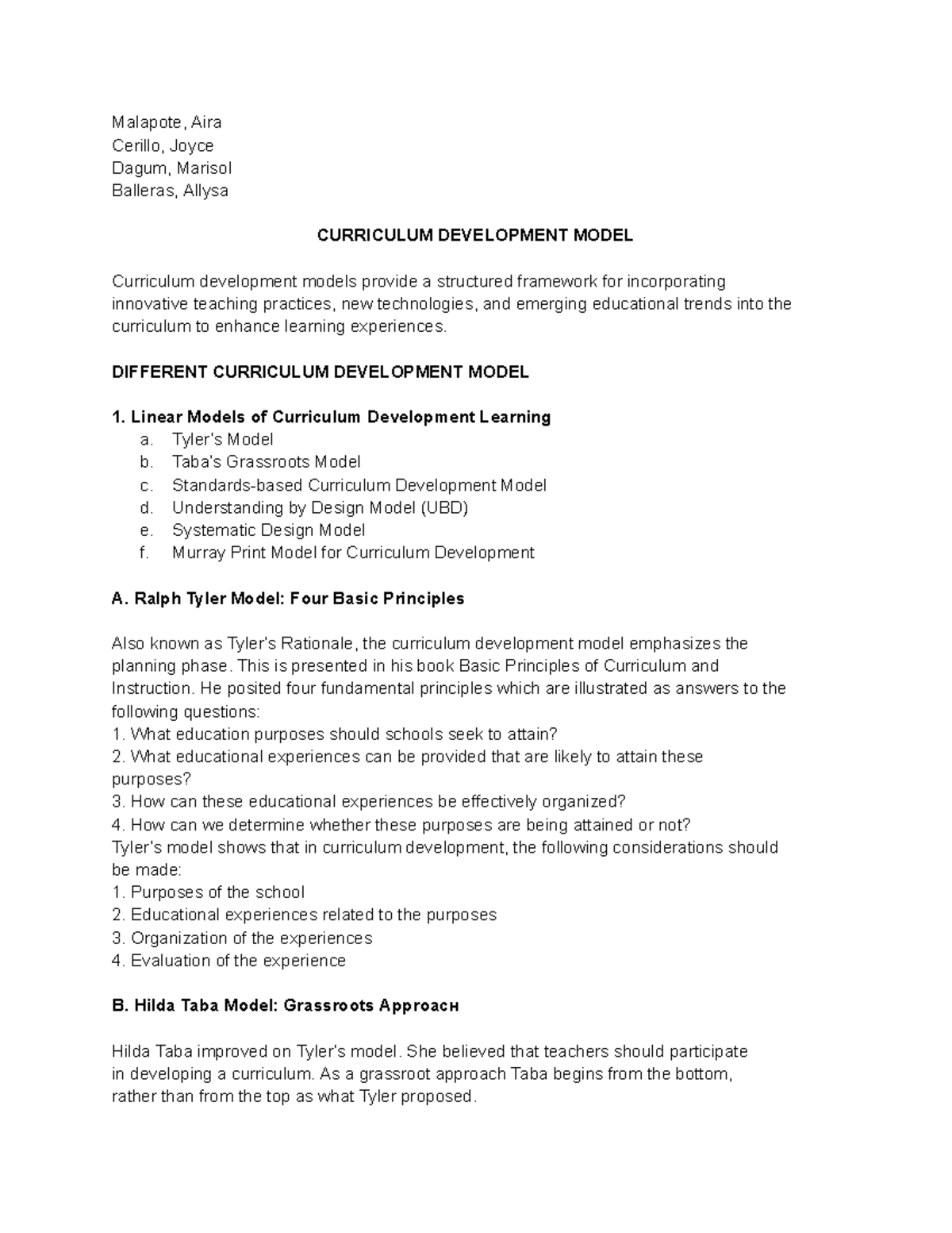 Curriculum Development Models: A Comprehensive Overview - Studocu