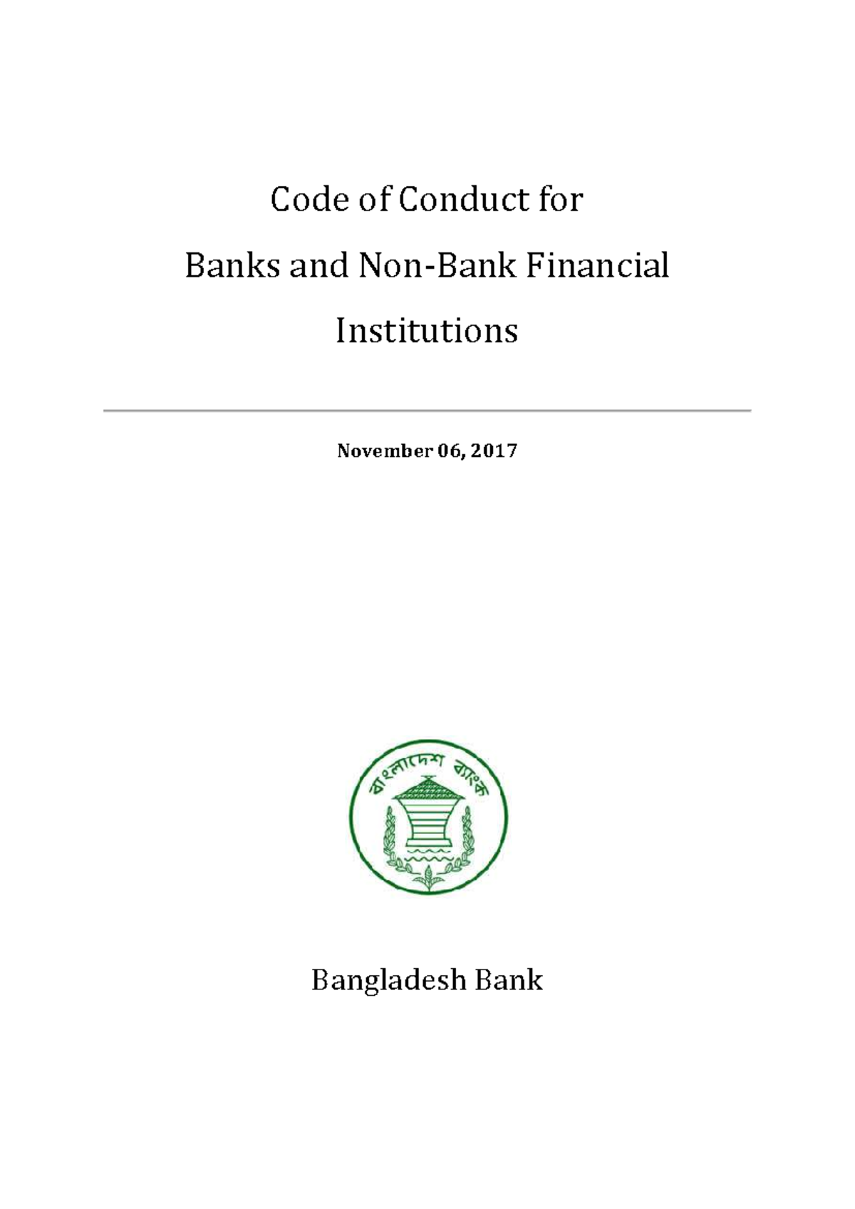 Code of Conduct for Banks & Financial Institutions (2017) - Studocu