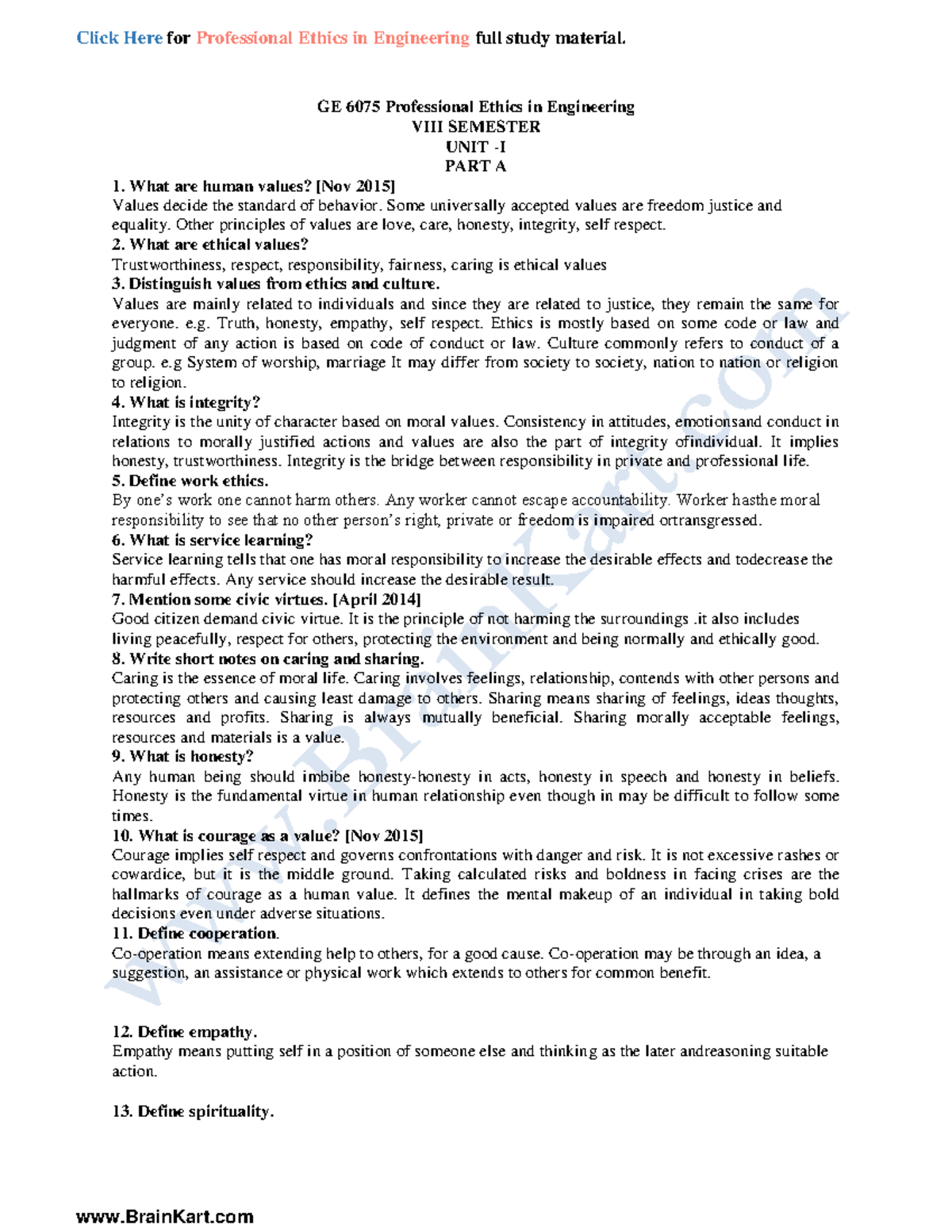 182 - GE8076, GE6075 Professional Ethics in Engineering - Q Bank 3 ...