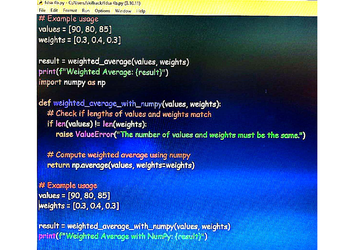 Python 4B: Weighted Average Calculation with NumPy (Final Exam) - Studocu