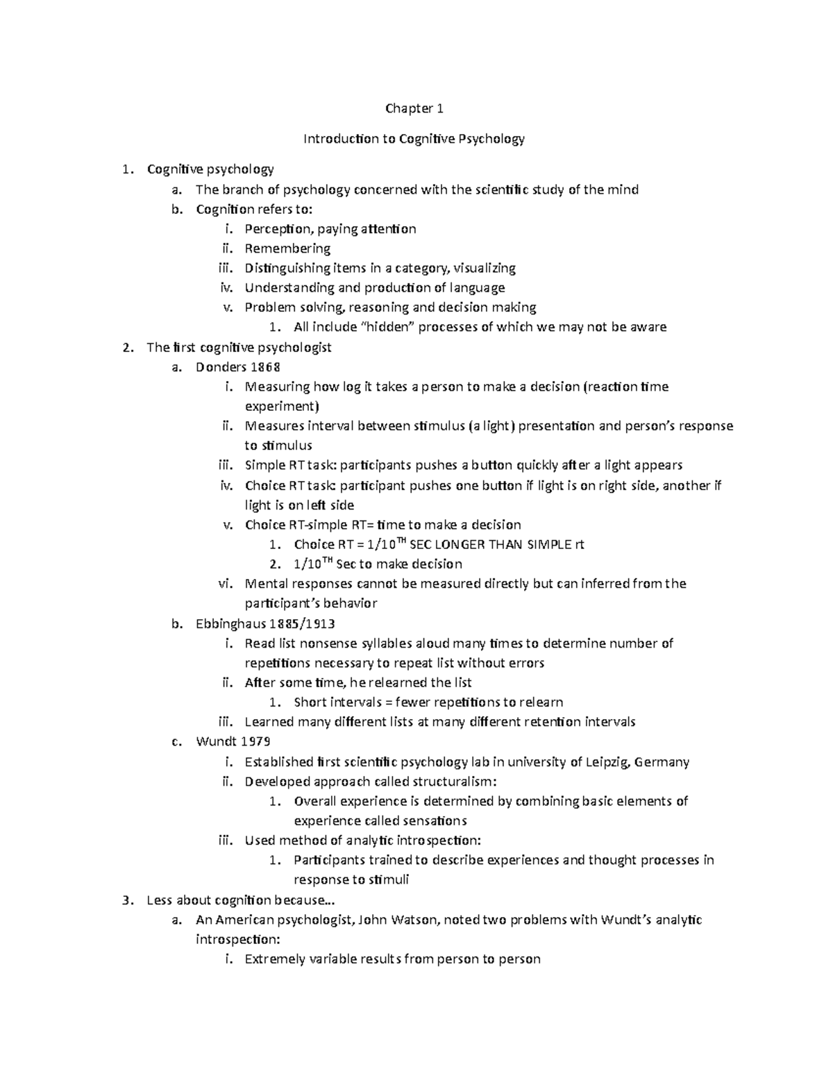 Cognitive Psychology - Chapter 1 Lecture Notes Overview - Studocu