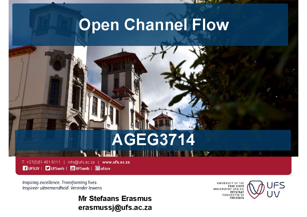 AGEG3714 Open Channel Flow Lecture Notes and Examples - Studocu