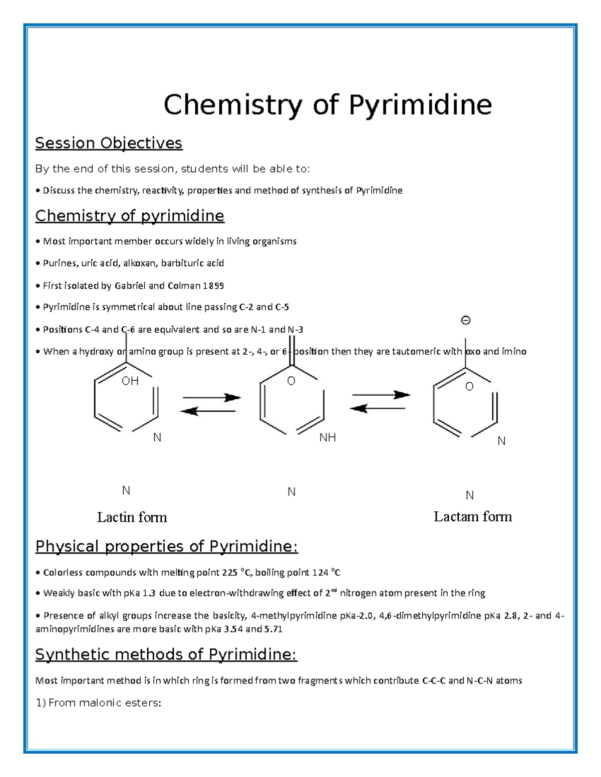 Chapter 23 - In-Depth Chemistry and Synthesis of Pyrimidine - Studocu