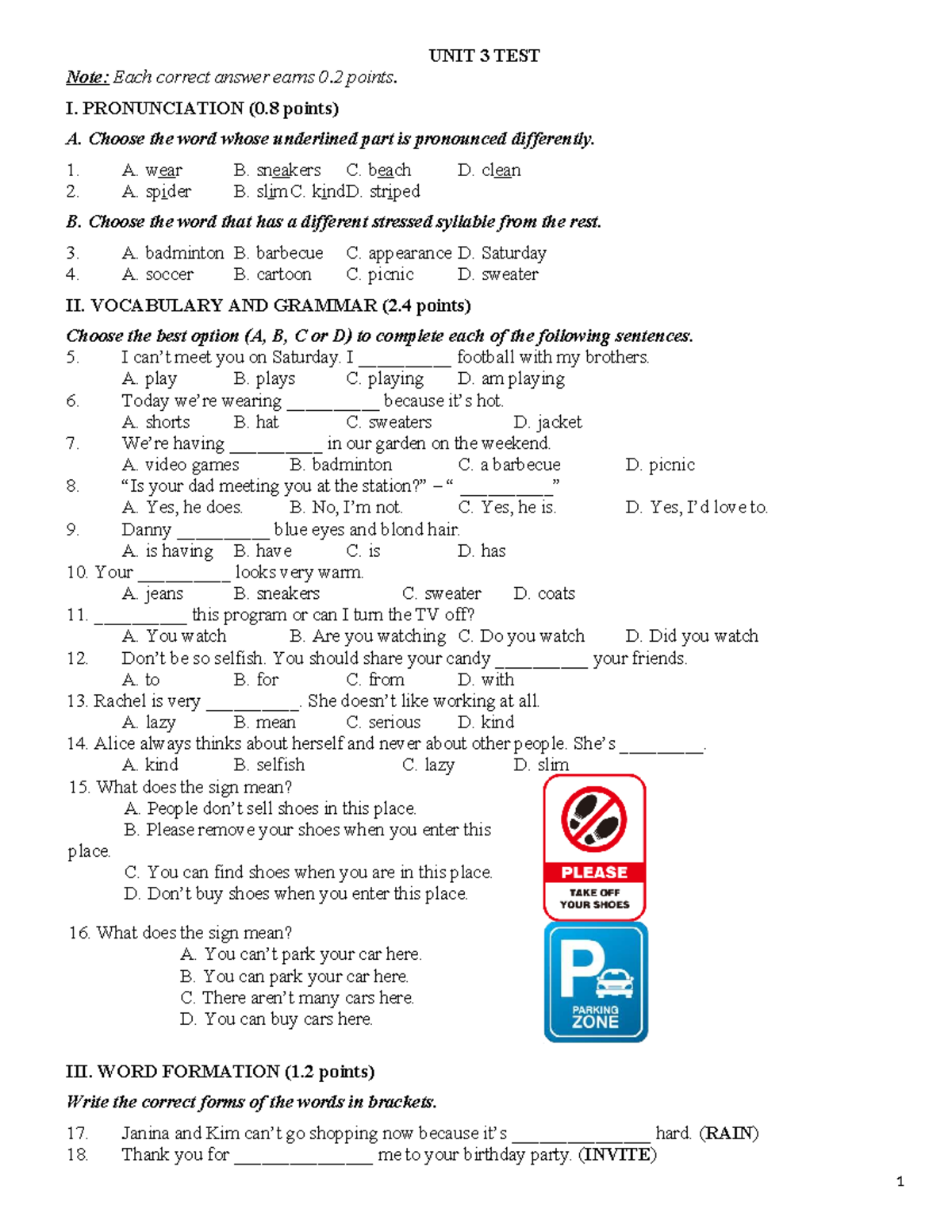 UNIT 3 TEST - Pronunciation, Vocabulary, and Grammar - Studocu