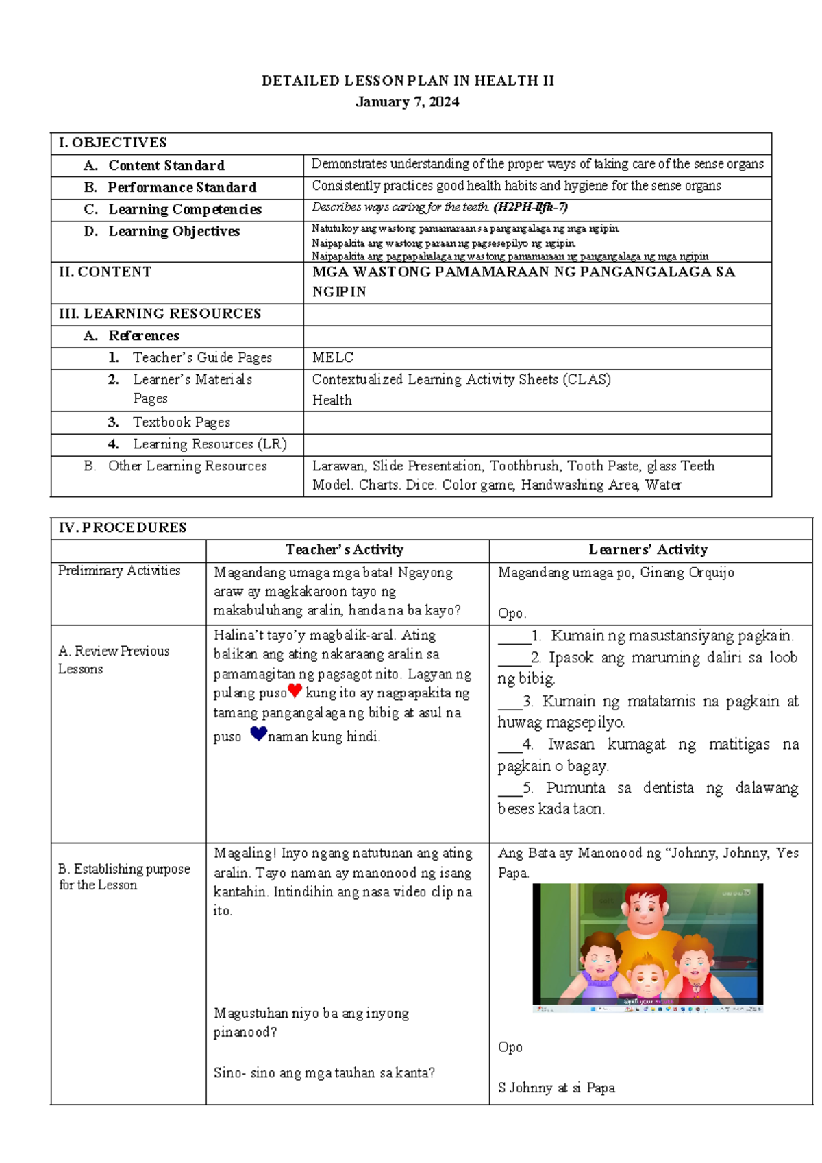 Health II Lesson Plan: Proper Care for Teeth (H2PH-llfh-7) - Studocu