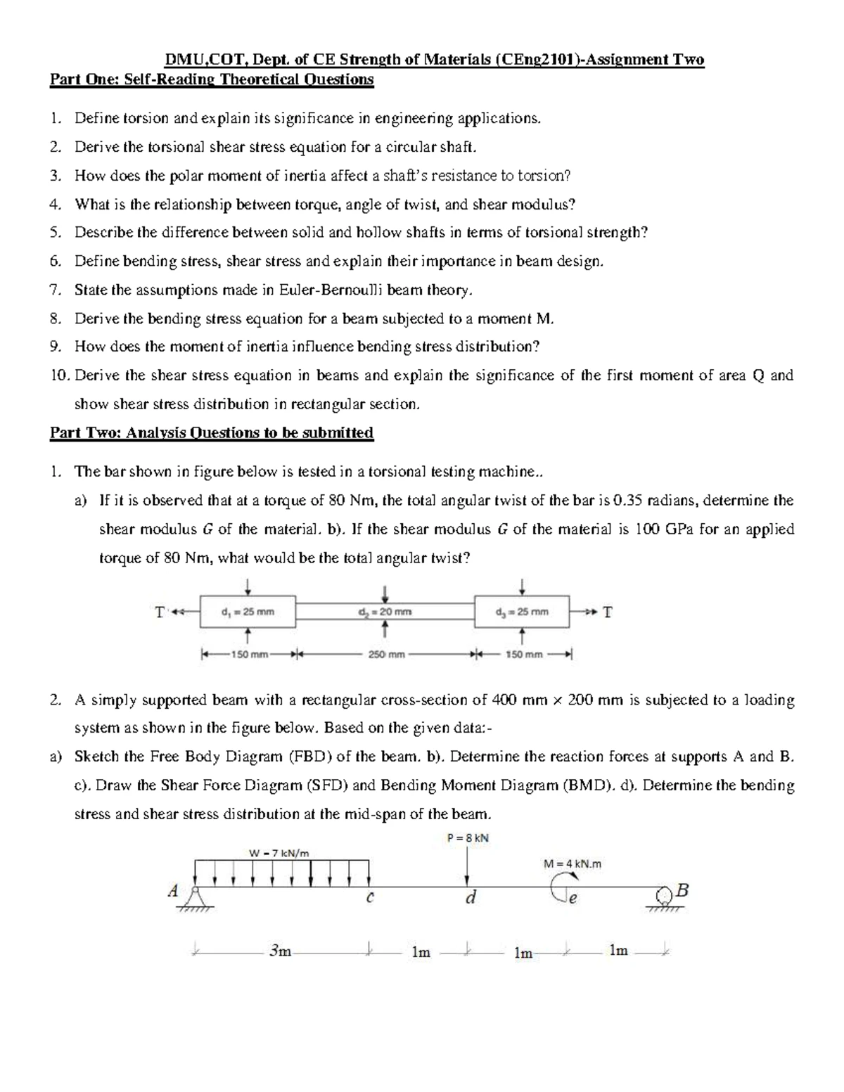 DMU COT Civil Engineering Strength of Materials Final Exam Answers ...