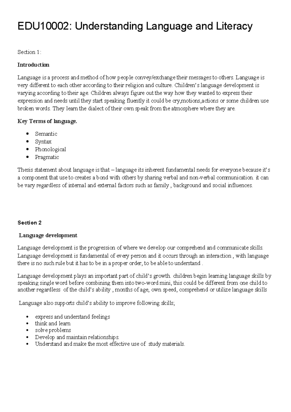 Literacy Assign 1 - Understanding English vs. Literacy Skills - Studocu