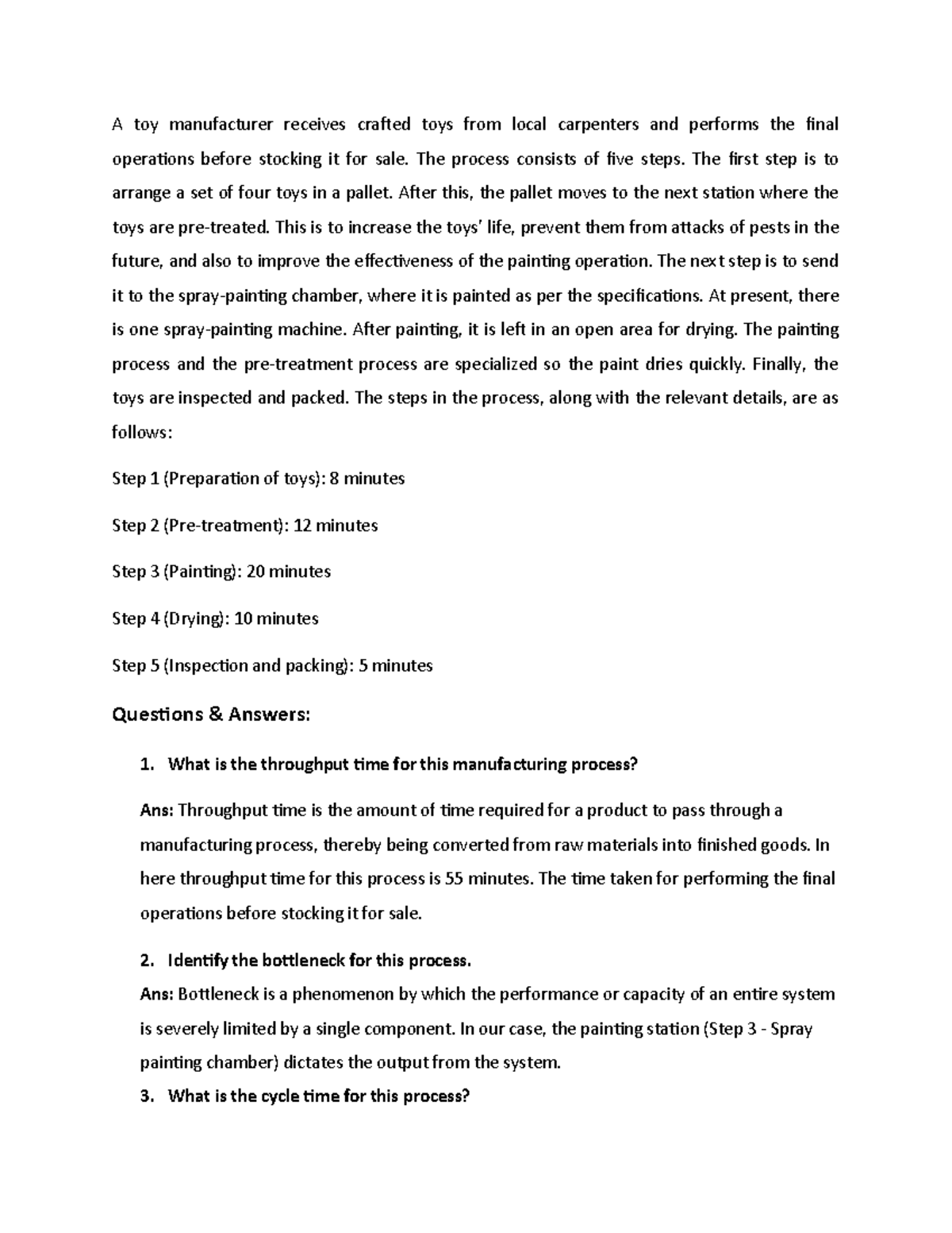 Operation Management Case Study: Toy Manufacturing Process Analysis ...