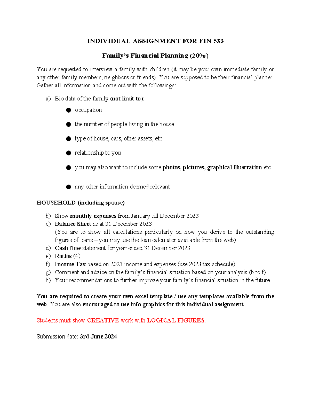 FIN533 Individual Assignment 2024 - INDIVIDUAL ASSIGNMENT FOR FIN 533 ...