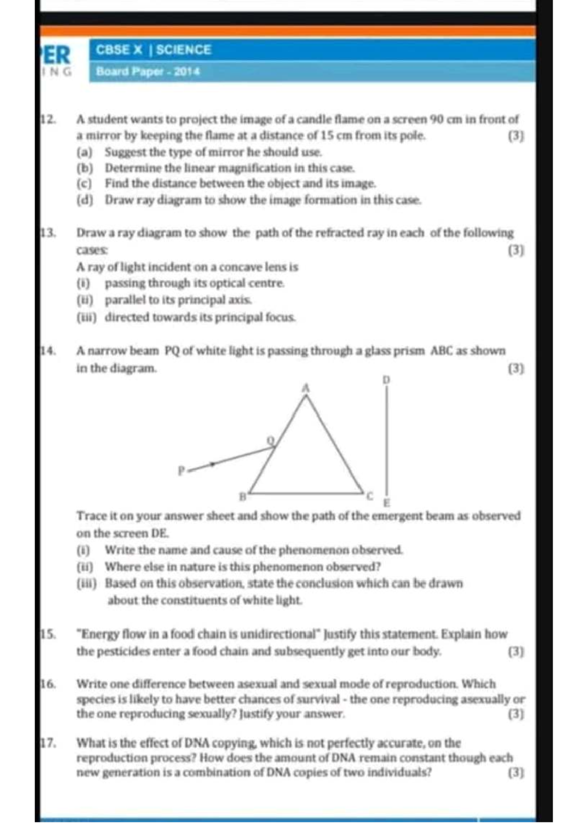 ER CBSE X I SCIENCE ING Board Paper 2014 - Key Concepts & Diagrams ...