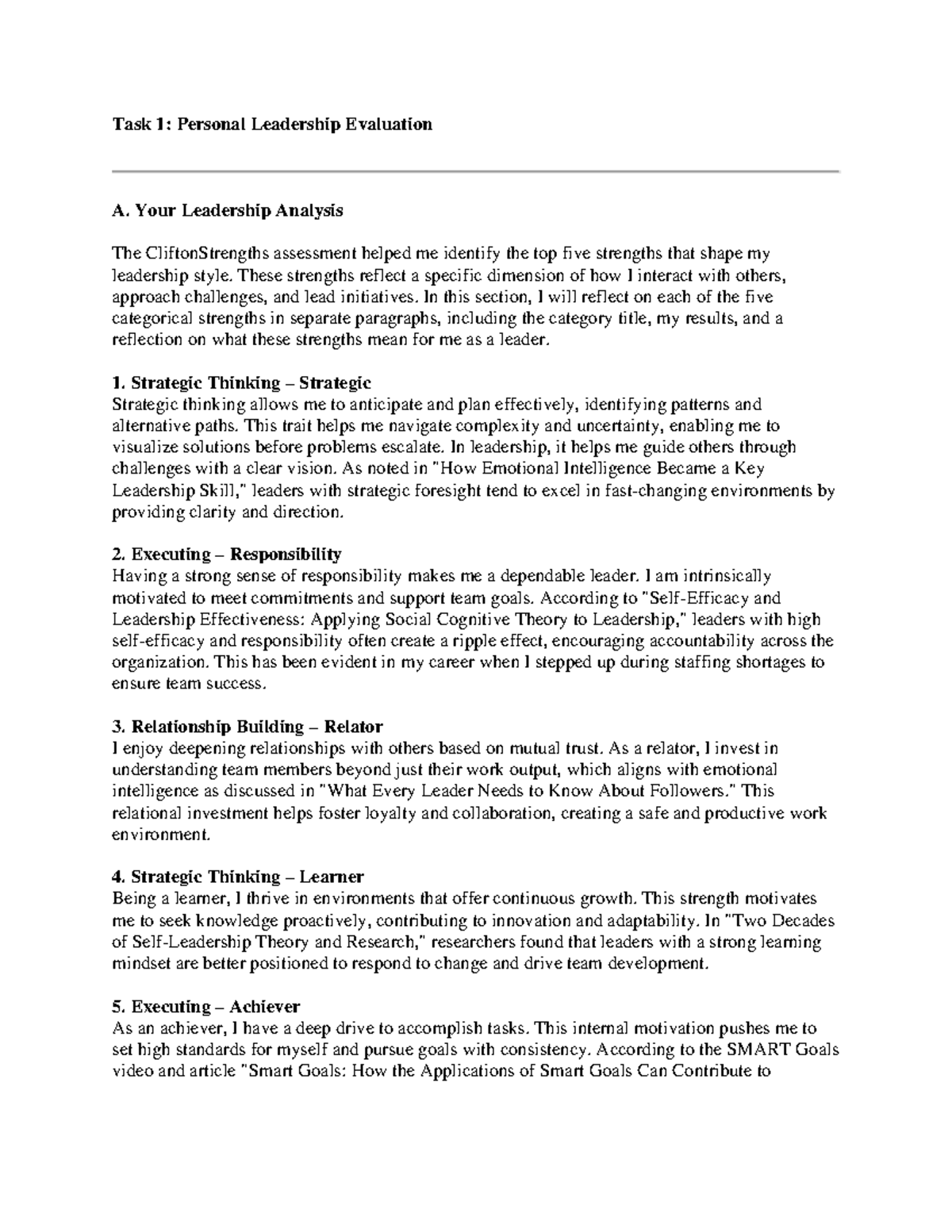 C200 - Task 1: Personal leadership evaluation and strengths analysis ...