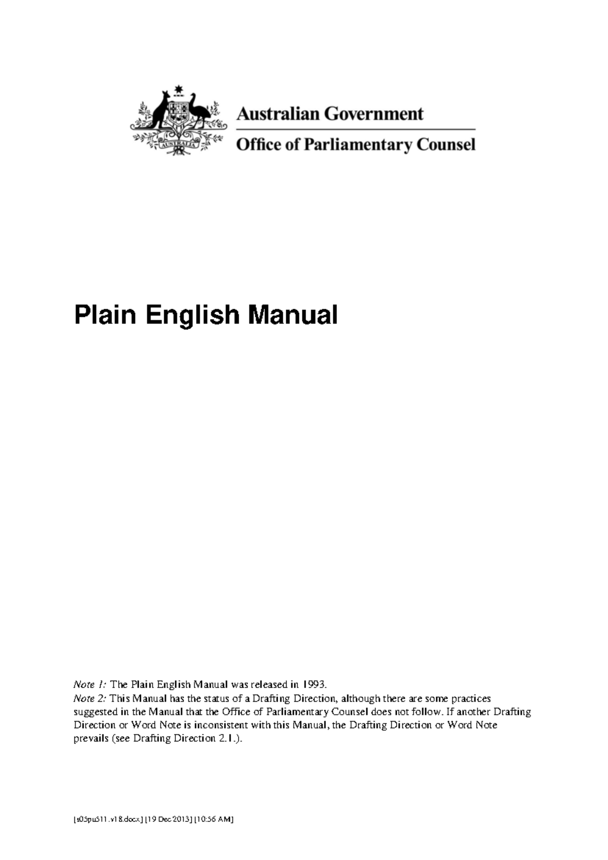 Plain English Manual: Drafting Directions and Best Practices - Studocu