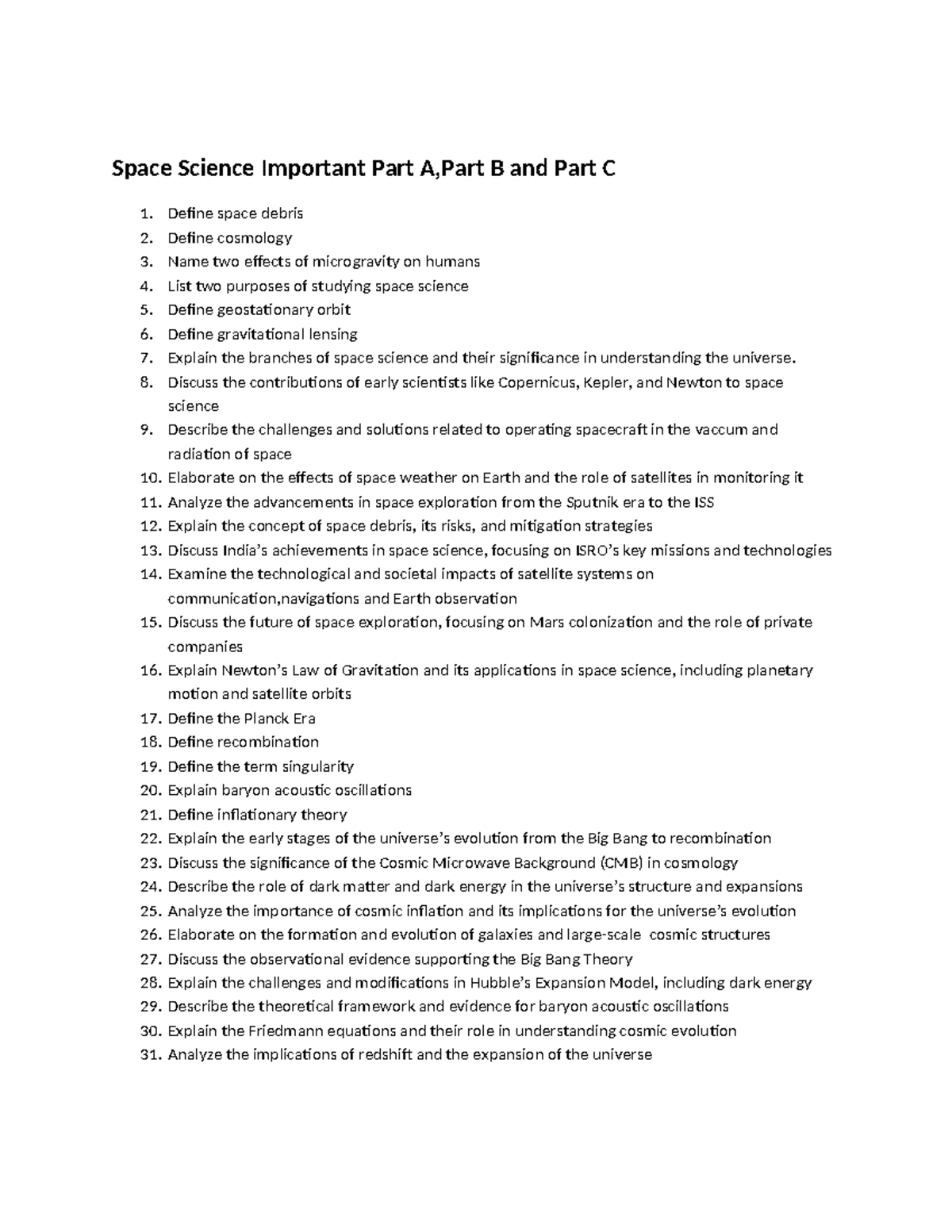 SS Important Questions for IAT: Space Science Overview - Studocu