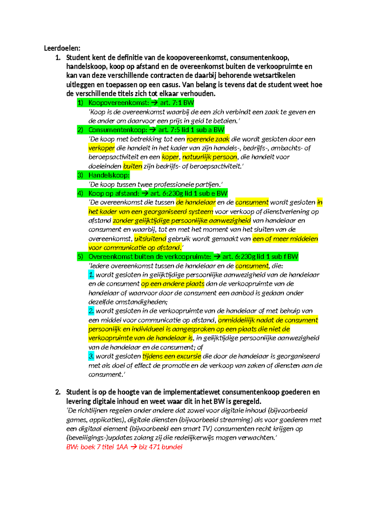 Bijzondere Overeenkomsten Les 6: Koopovereenkomsten en Consumentenkoop ...