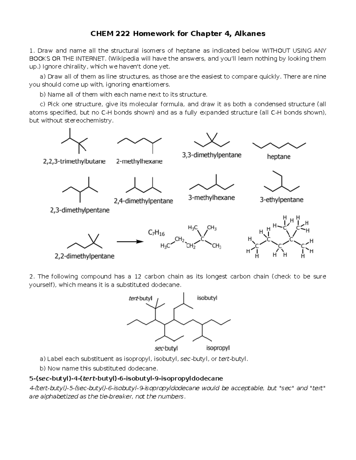 CHEM 222 Chapter 4 Alkanes Homework Solutions F21 - Studocu