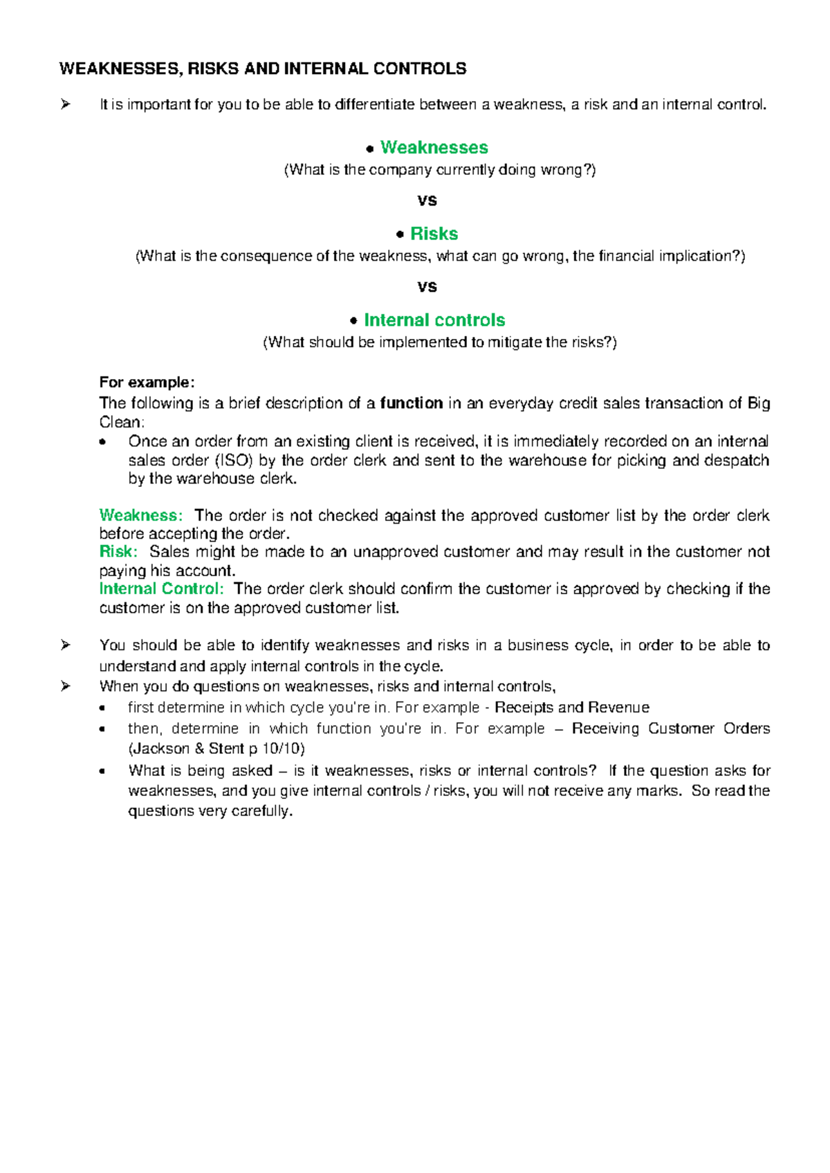 AUE2602-Weaknesses, Risks, and Internal Controls Overview - Studocu