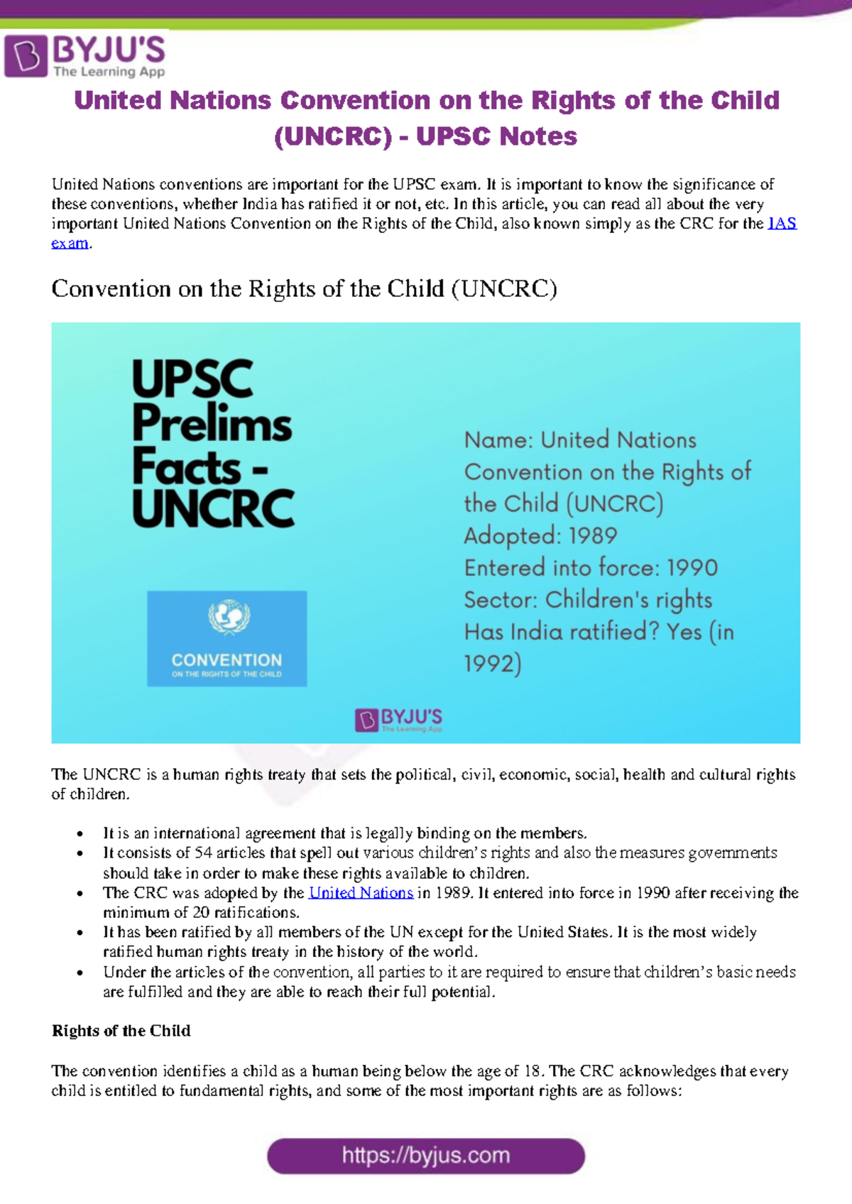 UNCRC UPSC Notes: Understanding the Rights of the Child - Studocu