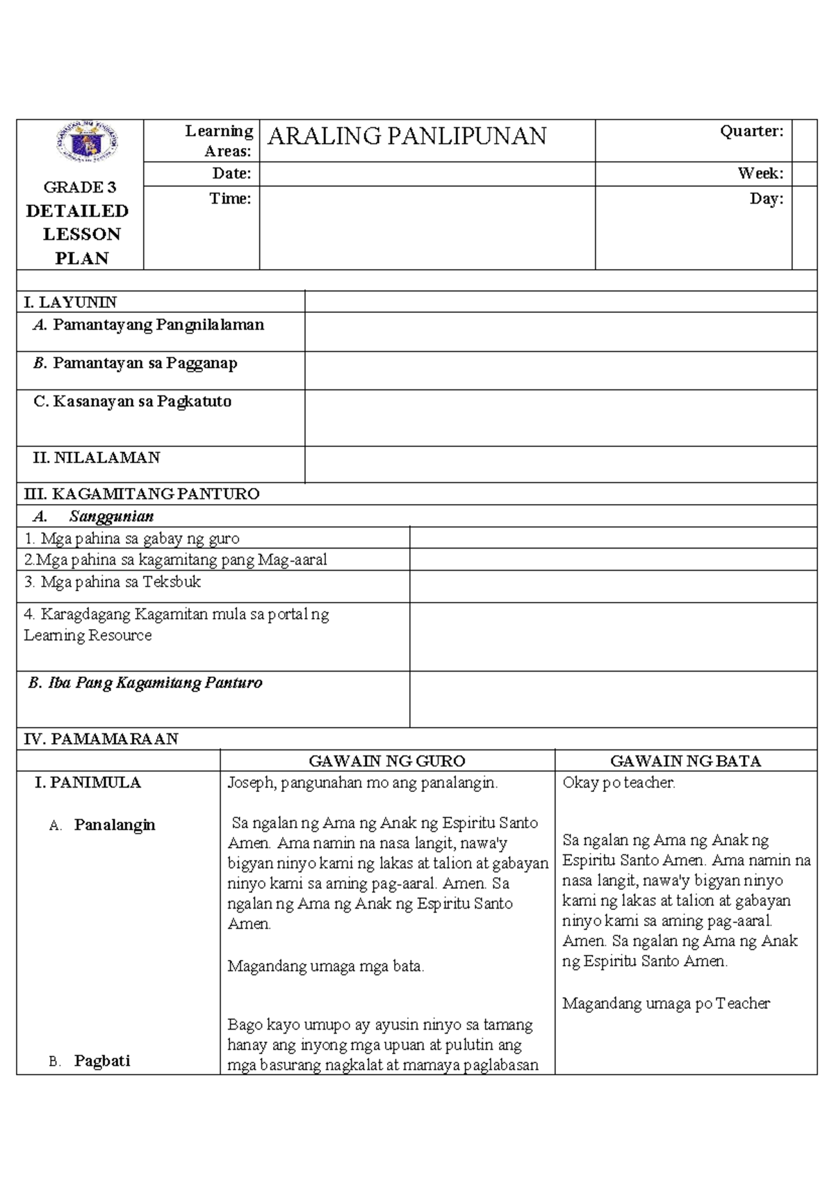 Detailed Lesson Plan for Filipino - Grade 3 Final Exam - Studocu